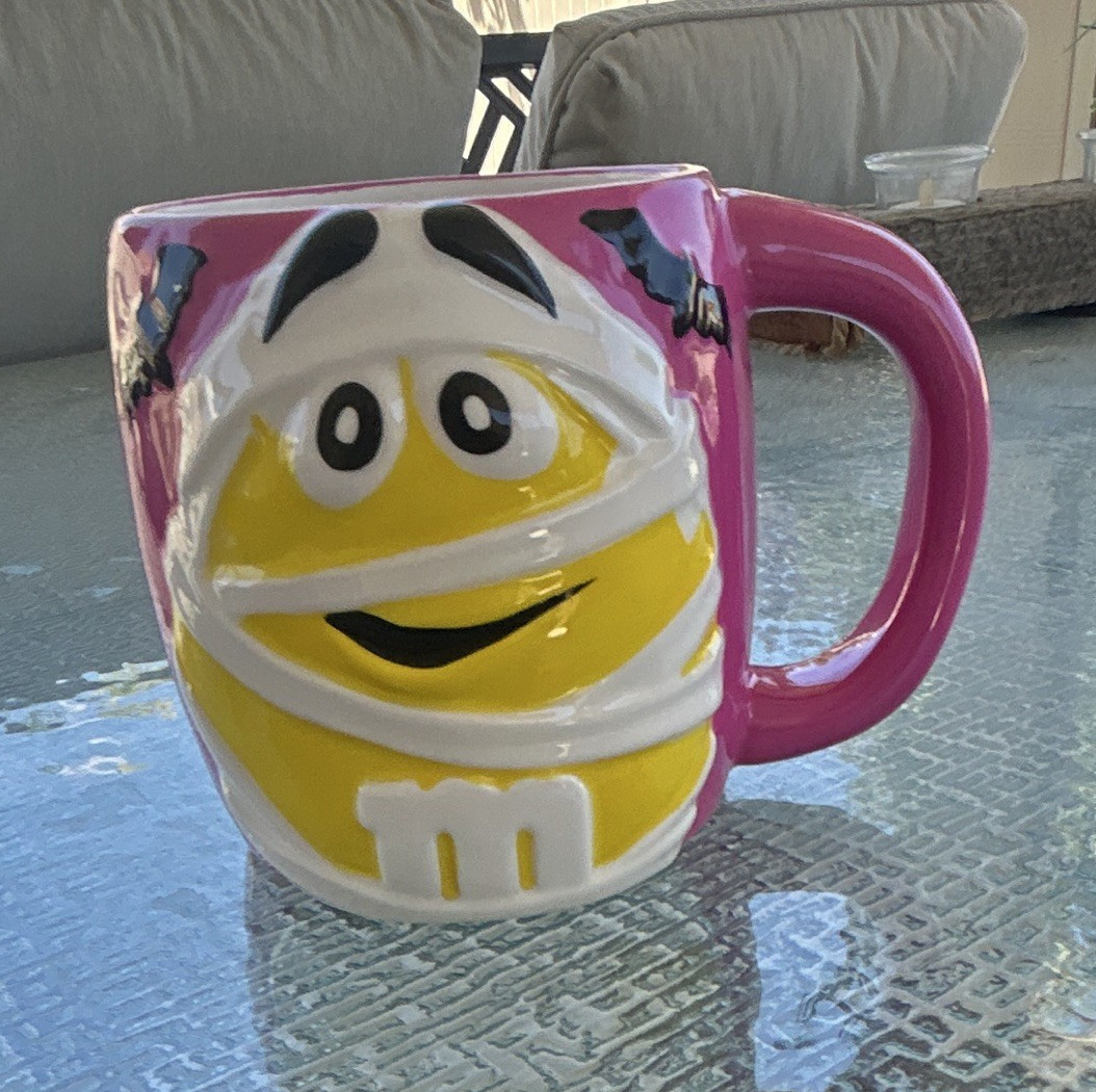 M&M's Yellow Character Pink Handle Ceramic Mug by Galerie, 2003