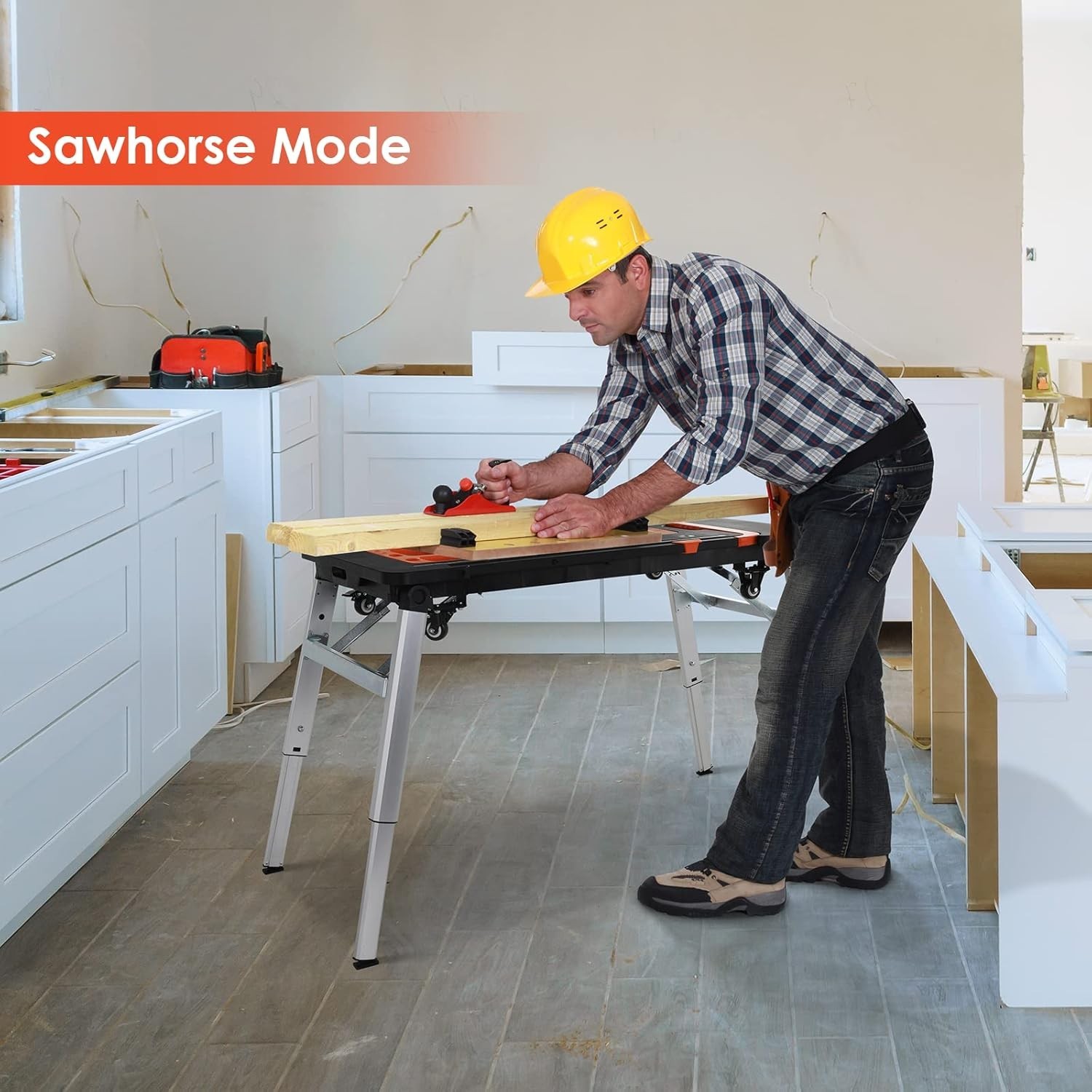 7-in-1 Portable Workstation Folding Workbench & Work Table with Wheels Converts