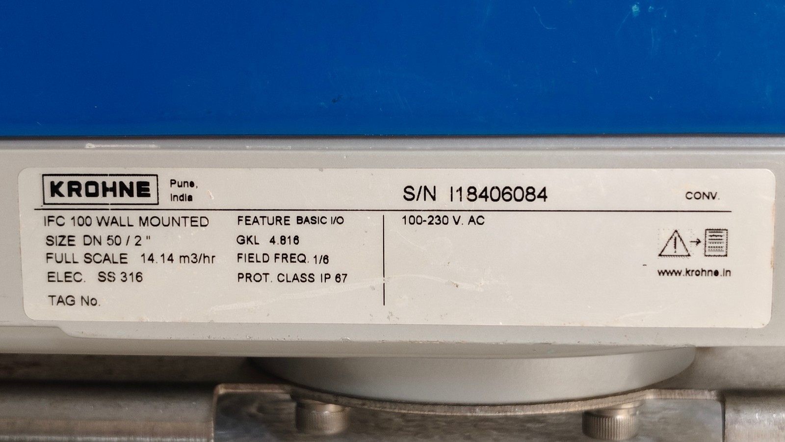 KROHNE IFC 100 ELECTROMAGNETIC FLOW TRANSMITTER WALL MOUNTED