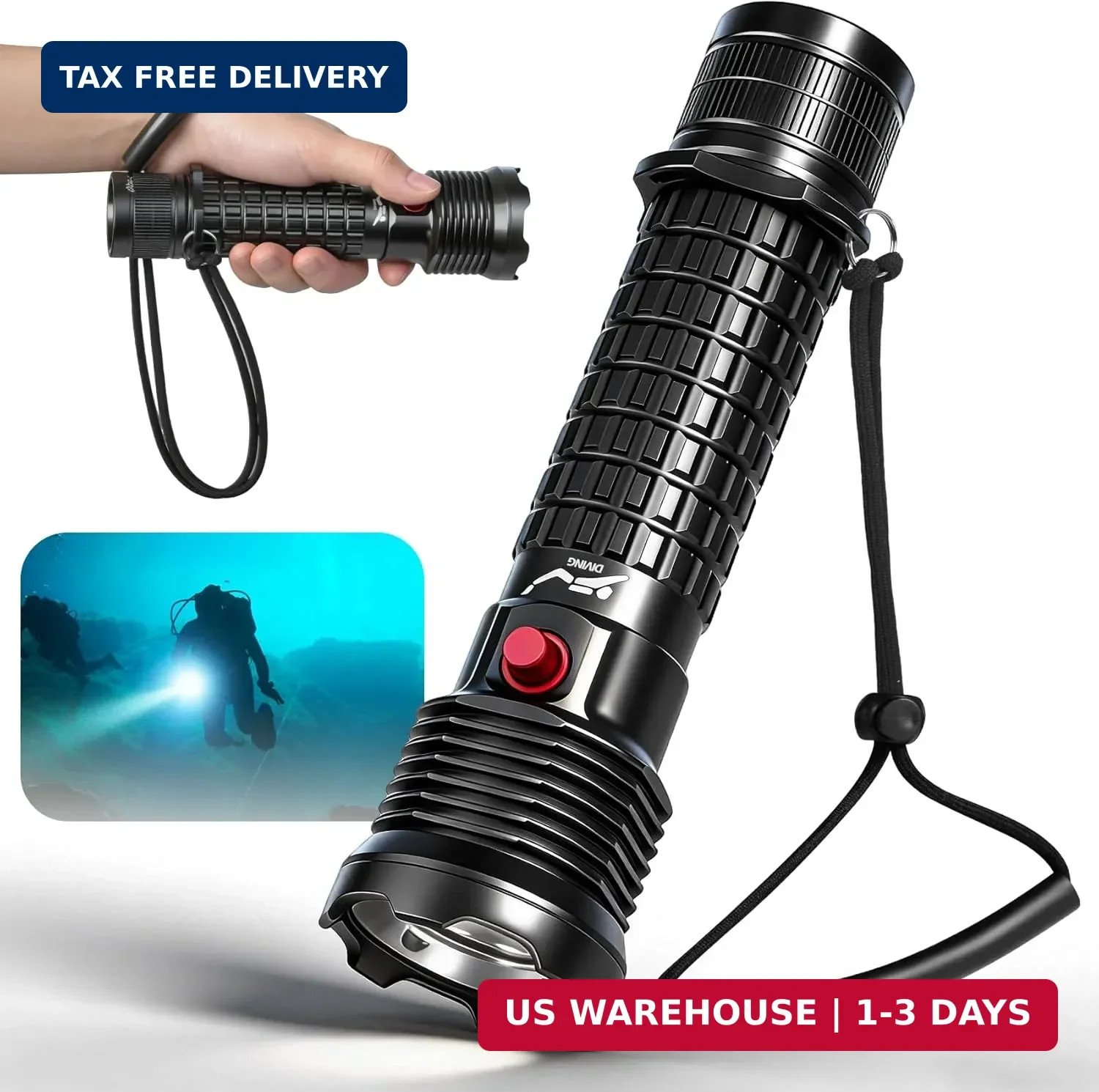 Scuba Dive Light - 5000LM Underwater Flashlight - IPX8 Waterproof 400M Beam, Mag