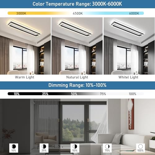 Dimmable Led Ceiling Light with Remote Control 31.5in Modern Linear Flush Black