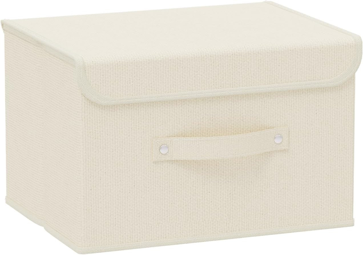 Storage Boxes, Collapsible Storage Bins with Lids, Cotton and Linen Cloth Storag