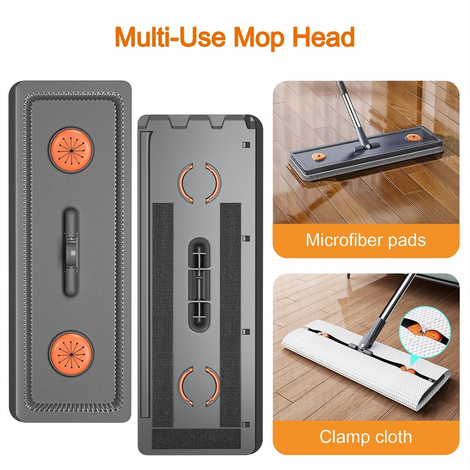 61" Flat Mop and Bucket System with 4 Microfiber Pads - Floor Wall Window Mop