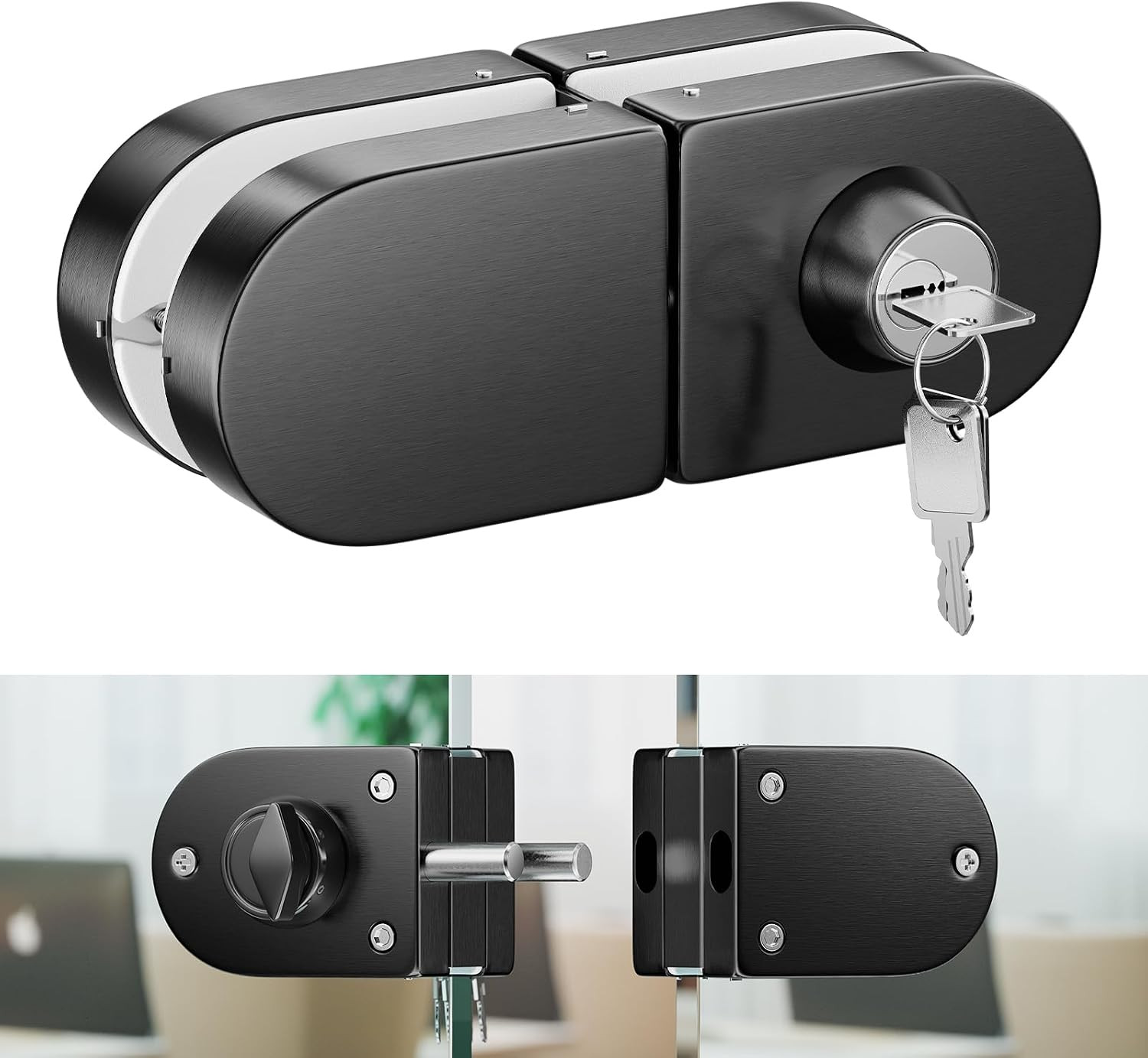 Double-Sided Glass Door Lock, 304 Stainless Steel, Brushed Black | Fits 3/8"–1/2