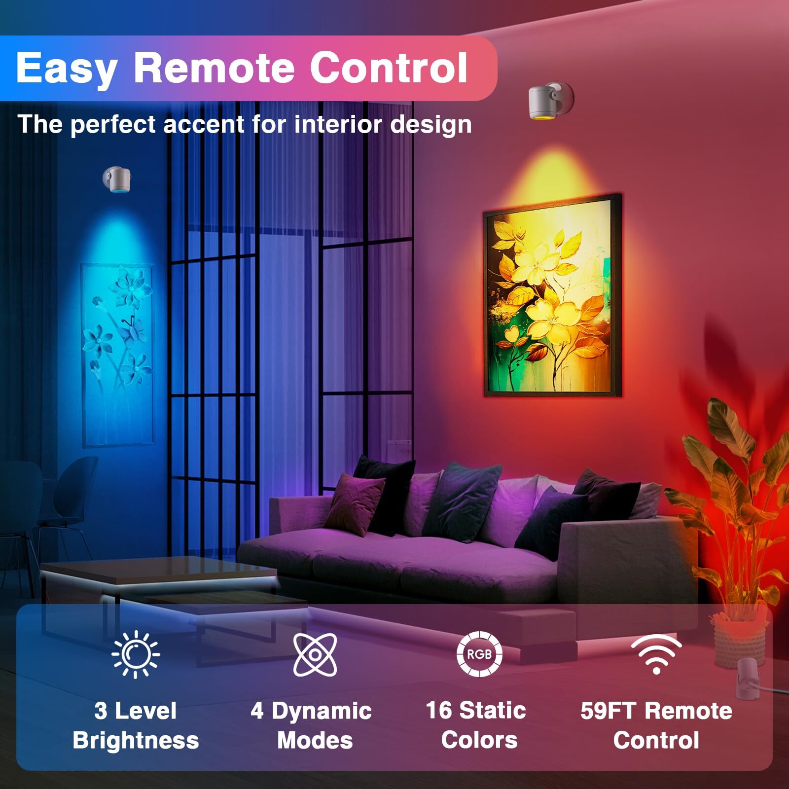 6W RGBW Uplighting Indoor Color Changing Up Lights Indoor with Remote Dimmabl...