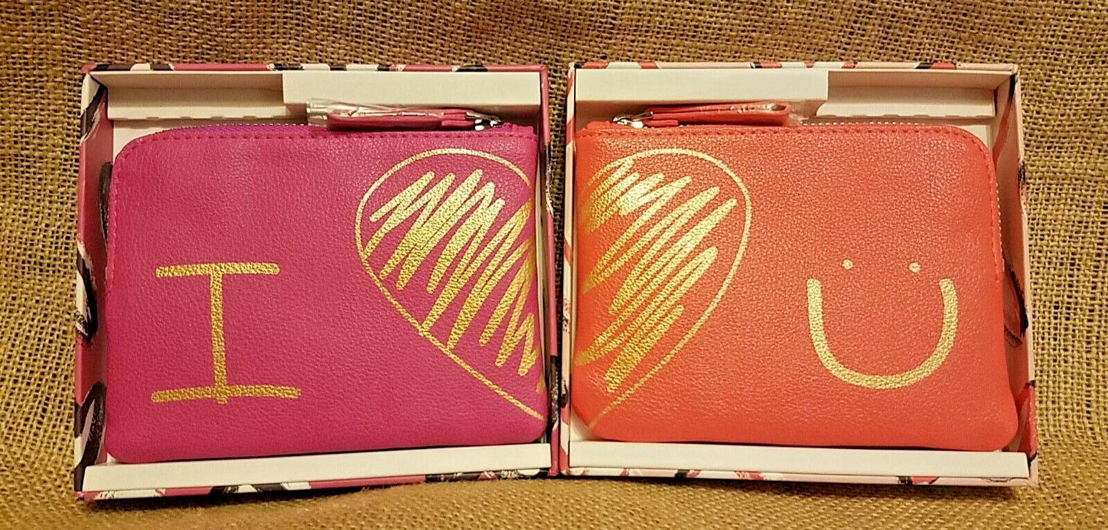 Vera Bradley I LOVE YOU Zippered Pouch Case Boxed Set Coral Violet NWOT