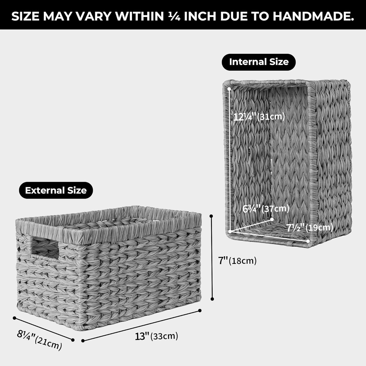 Wicker Baskets with Handles - Gray Storage Baskets (2-Pack) for Organizing Cabin