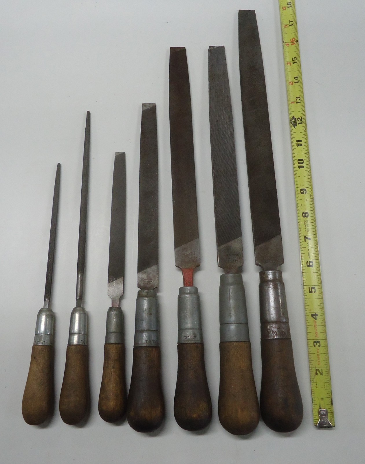 Simonds Files Lot of 7, Flat Nucut, Round, Square. Lutz Handles, Vintage USA