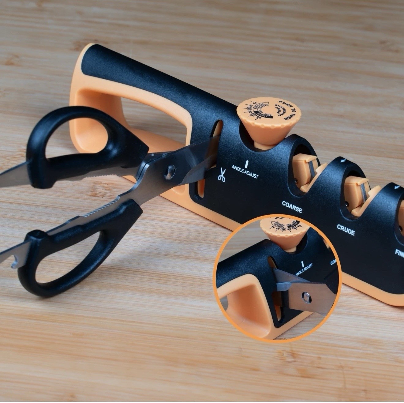 Knife Sharpener for Kitchen ; 4-in-1 Manual Sharpener, Adjustable Angle Guide