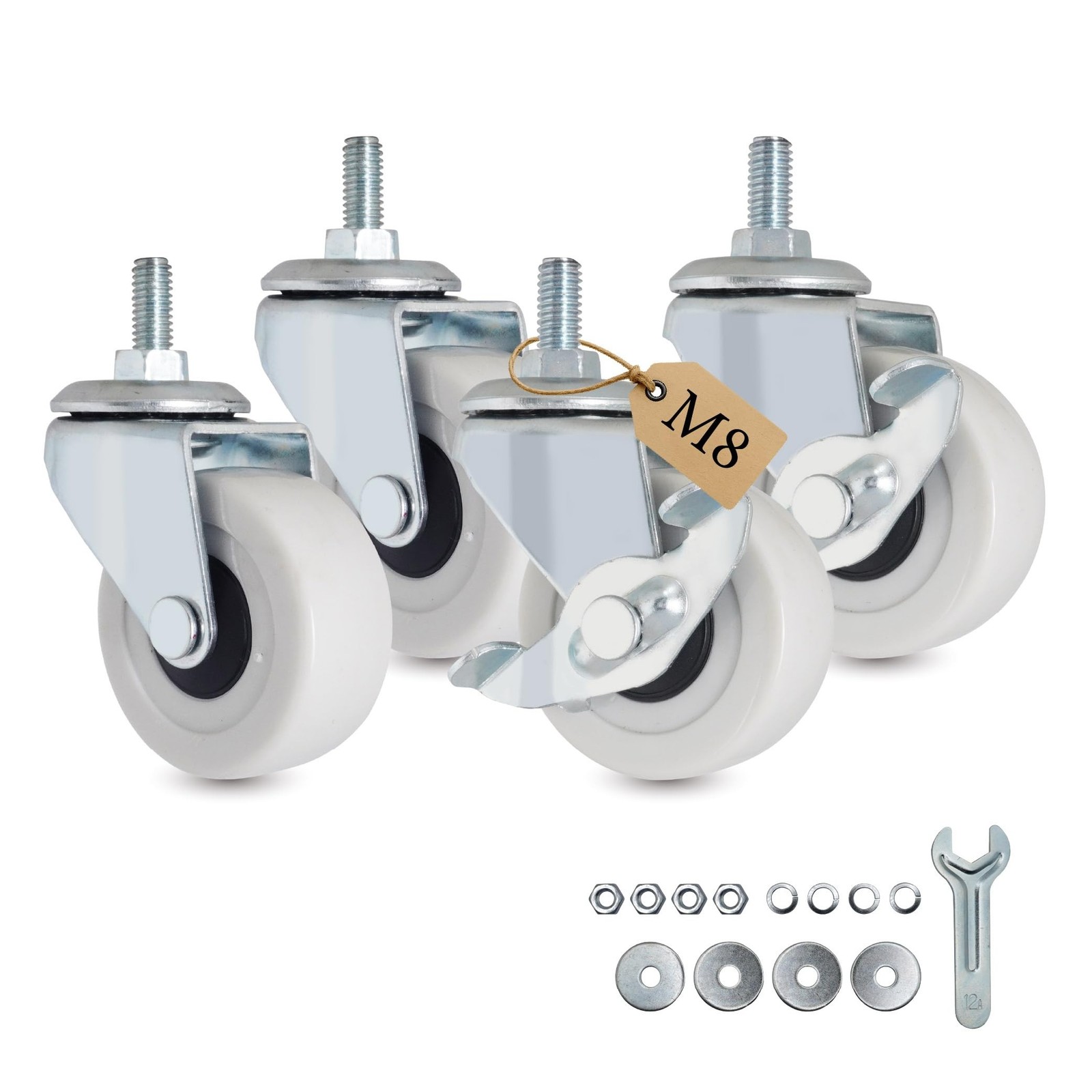 AXL M8x15mm Caster Wheels, 2 Inch Threaded Stem Locking Casters, PVC Heavy Du...
