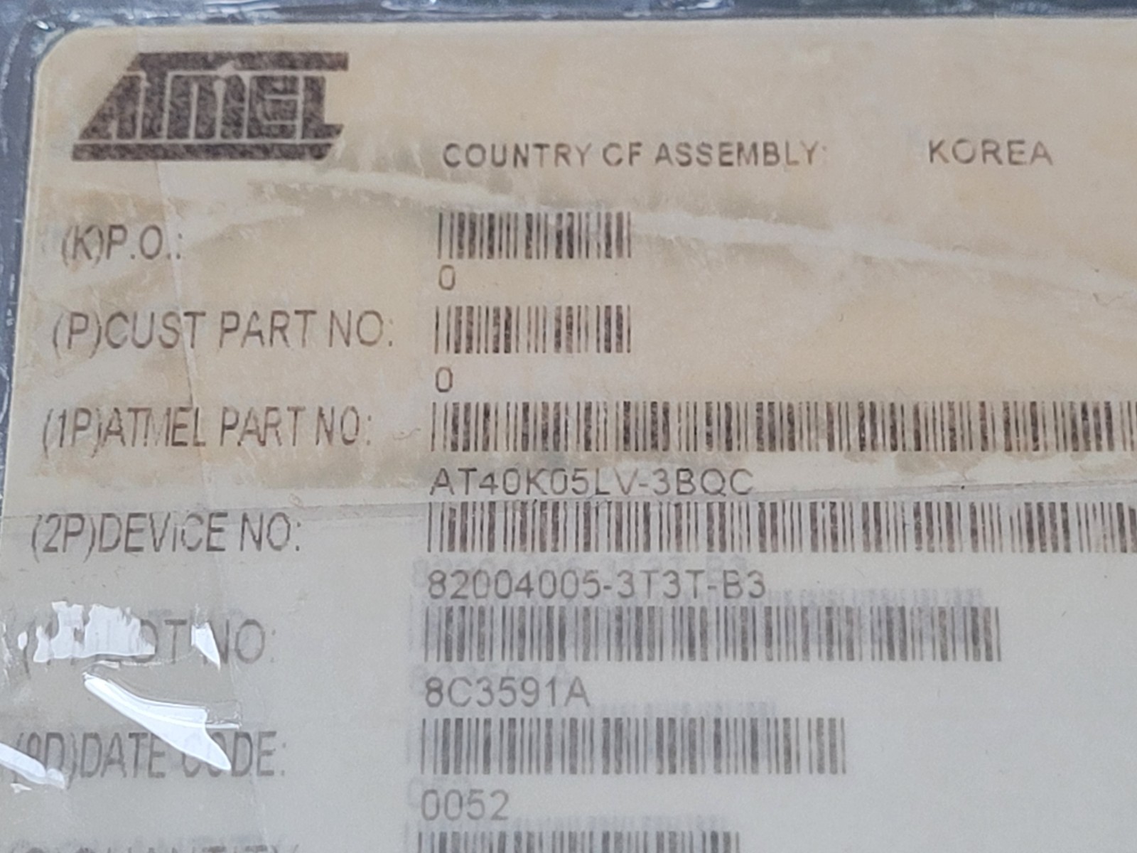 (1 PC) AT40K05LV-3BQC ATMEL IC FPGA 114 I/O 144LQFP