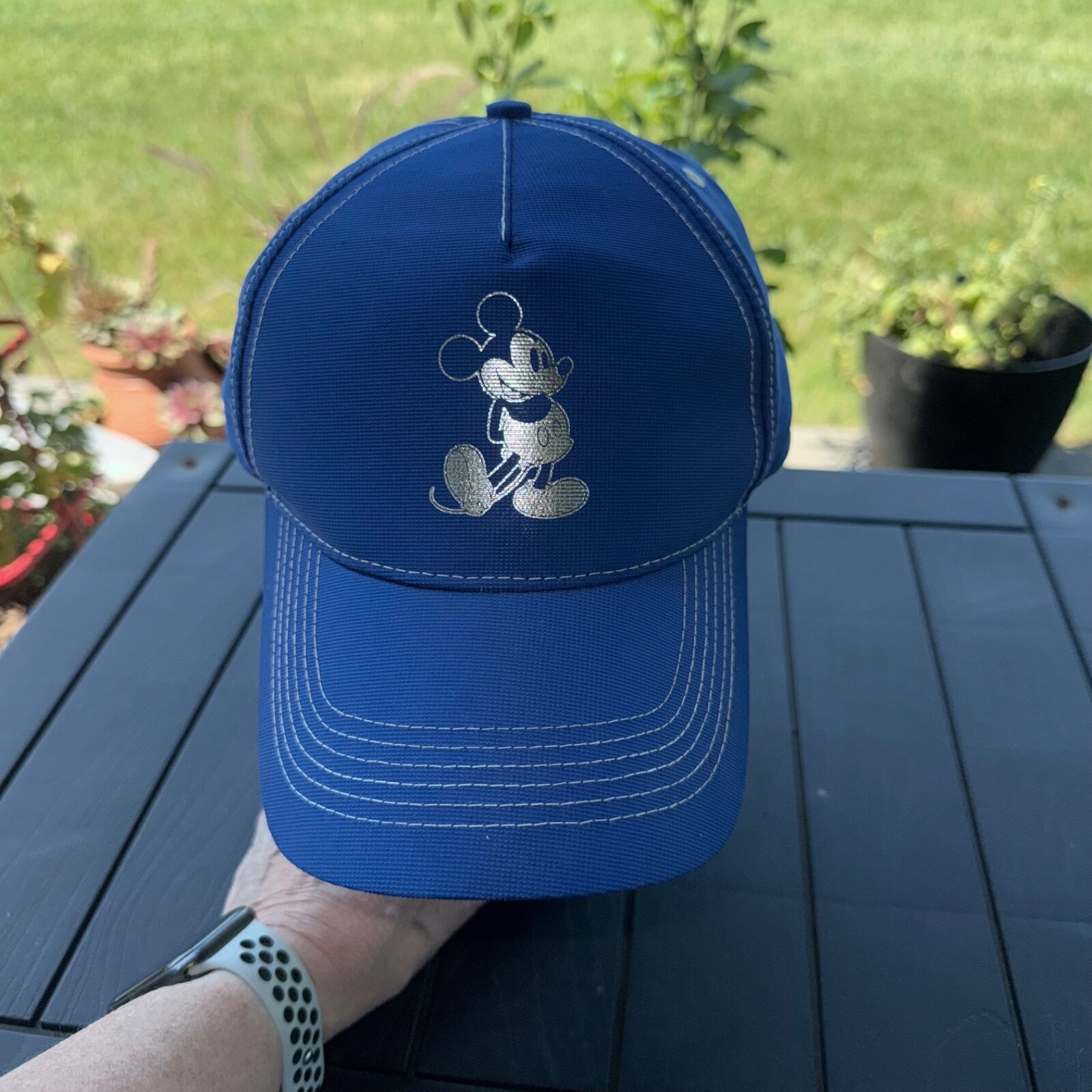 Disney Royal Blue Hat Cap w Silver Mickey Mouse & Wishes Come True on Back EUC