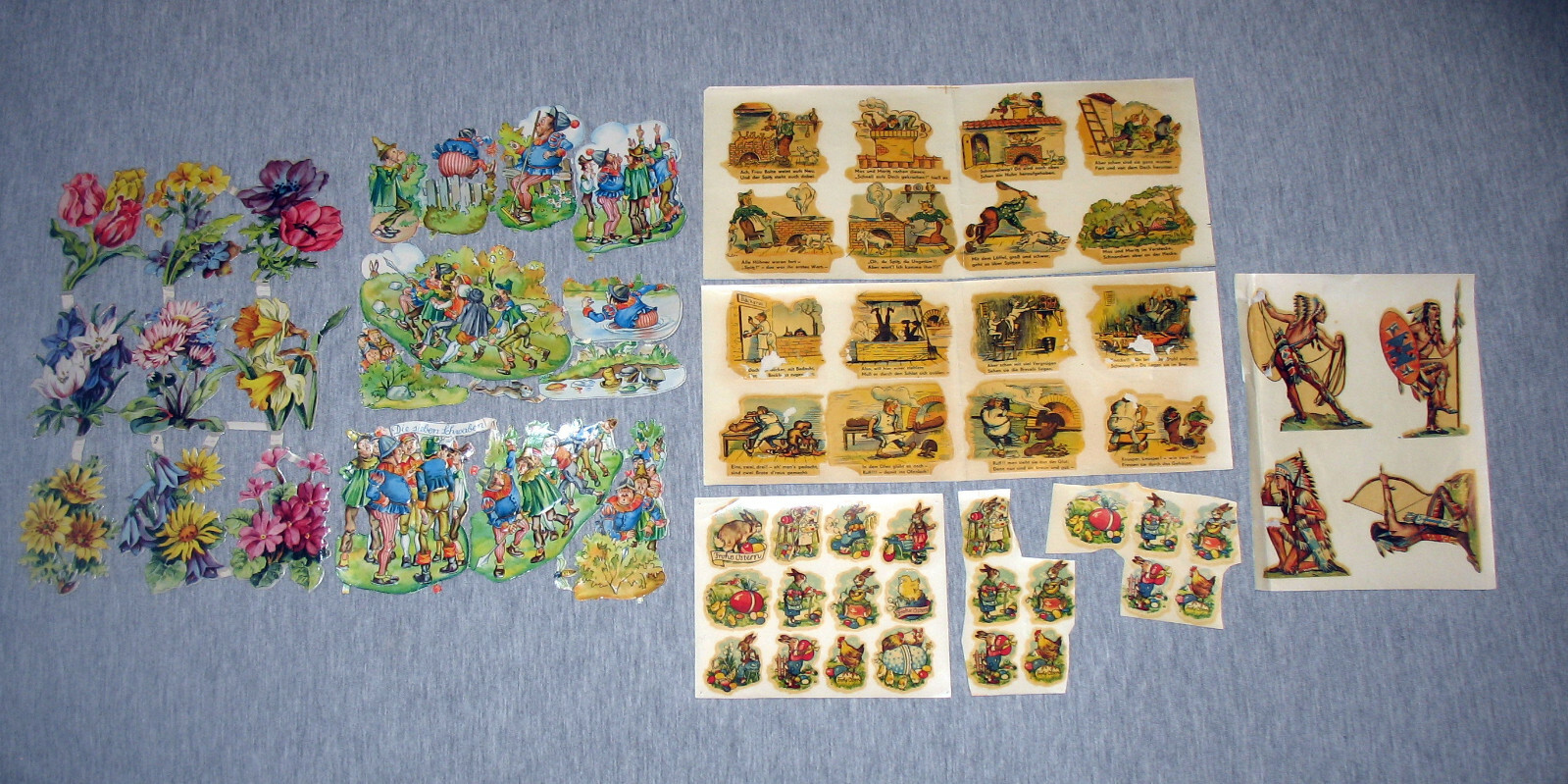 Vintage Die Cut Paper & Water Slide Decals Flowers Folk Tales Easter Native Amer
