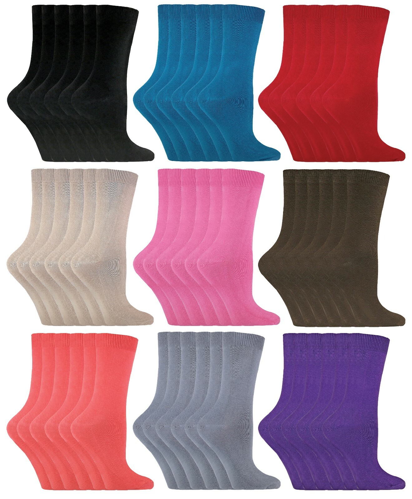6 Pairs Womens Thin Casual Plain Coloured Cotton Rich Ankle Dress Socks PL30