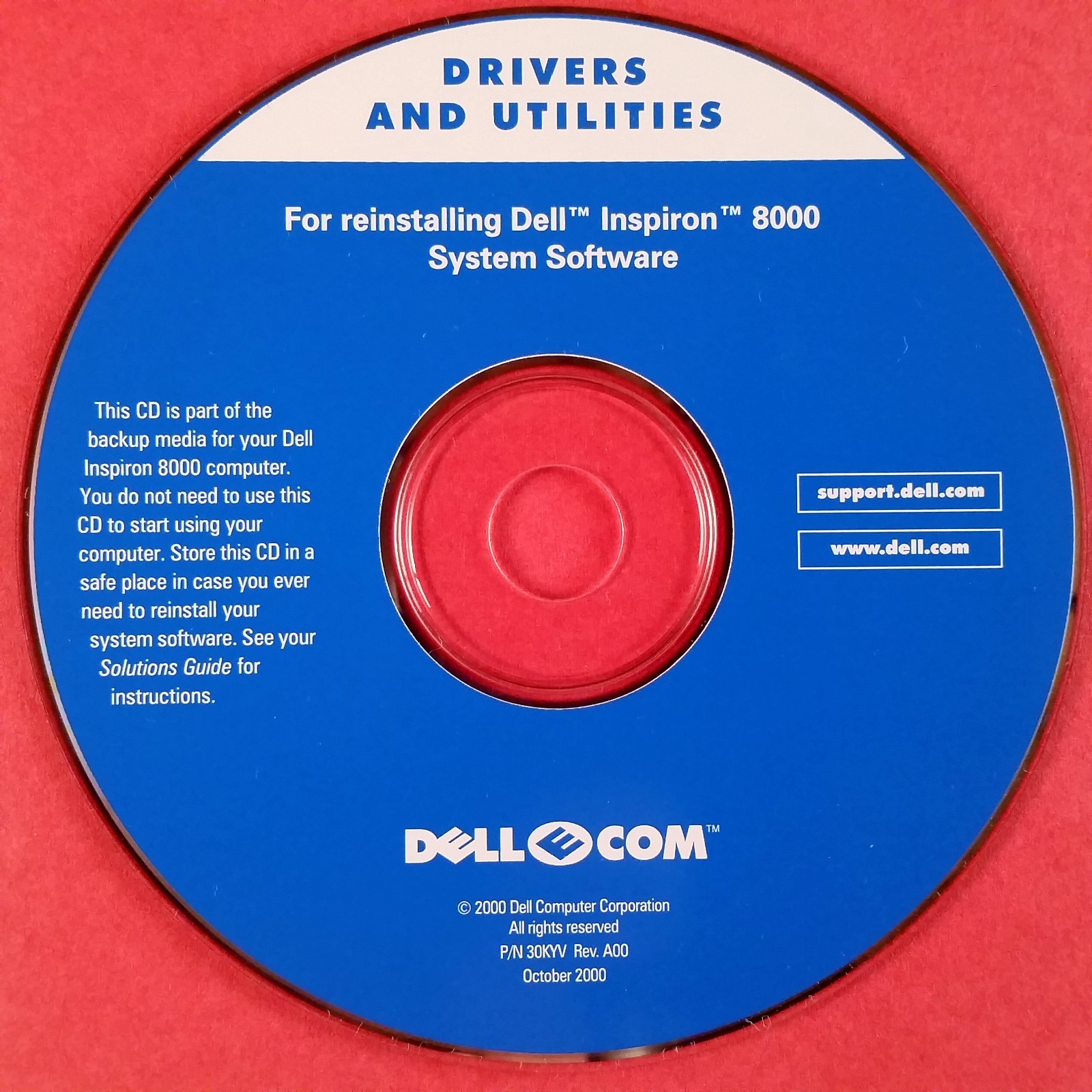Dell Inspiron 8000 System Software Reinstallation CD-ROM Drivers Diagnostics