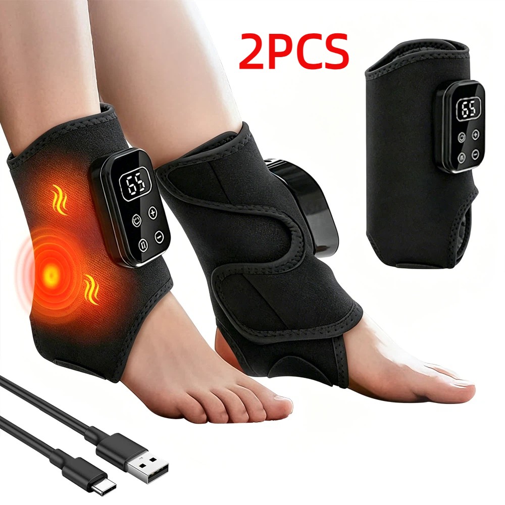2 Pack Electric Foot Ankle Massager Pain Relief 5 Heat Levels, 3 Vibration Modes