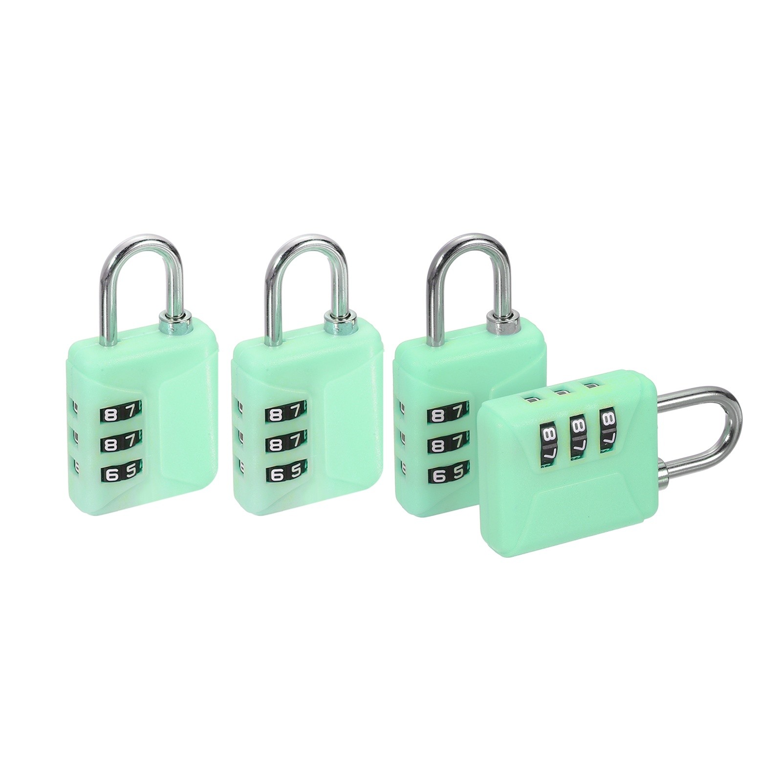 4pcs Resettable 3 Digit Plastic Combination Padlock, Green (60 x 32mm)