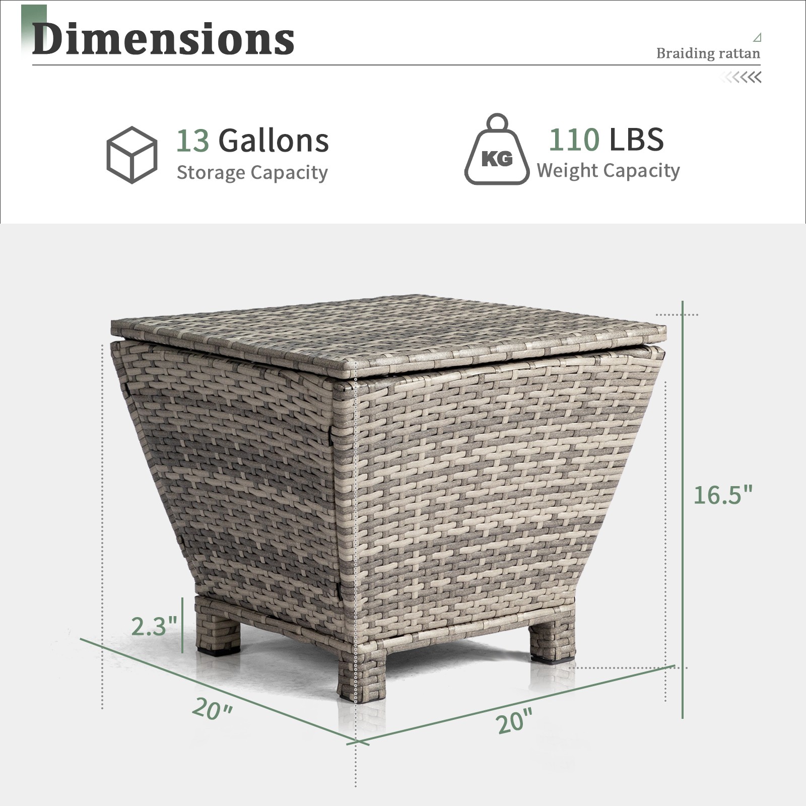 Outdoor PE Wicker Side Table with Storage, Small Patio