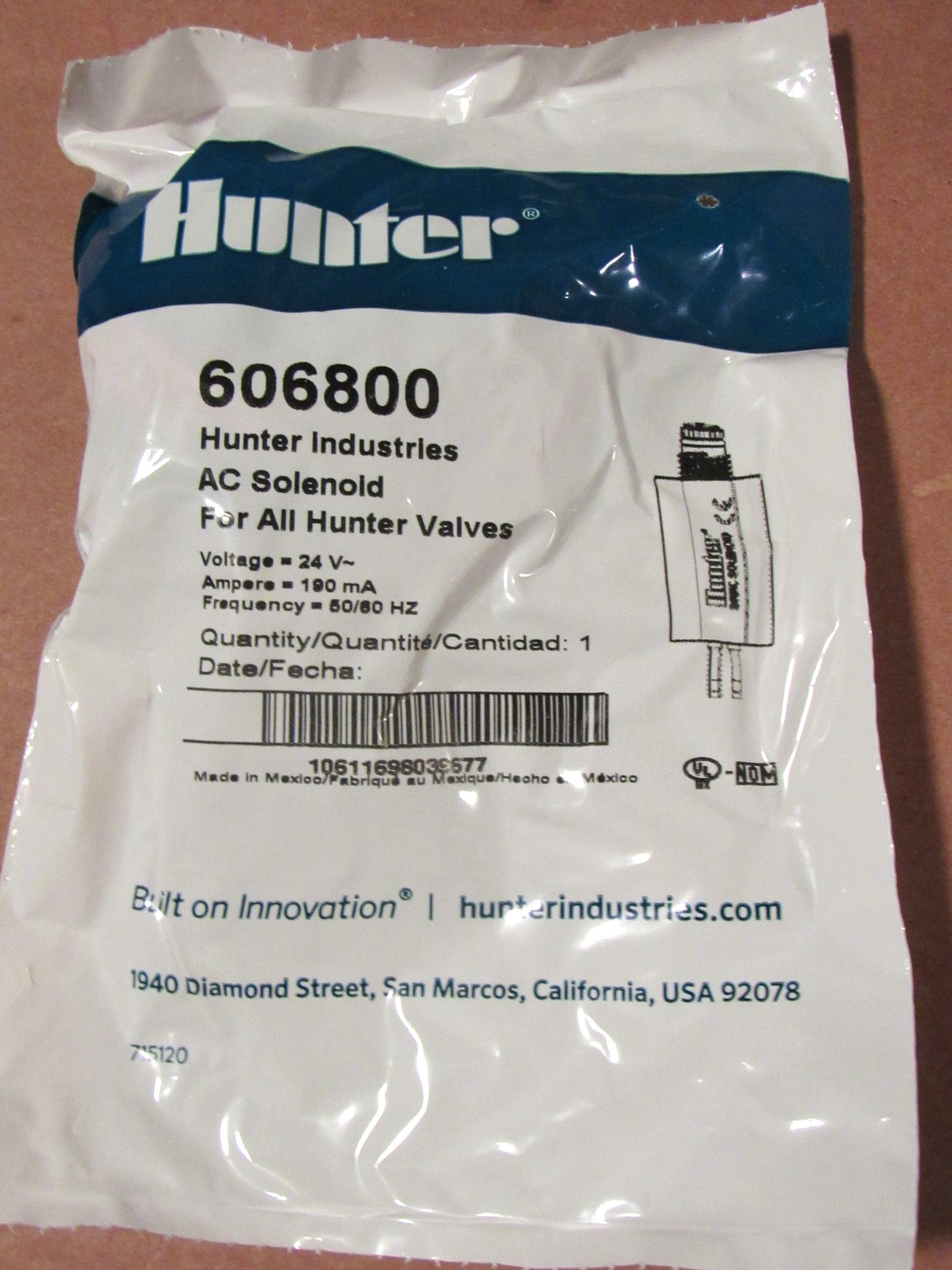 Hunter 606800 AC Solenoid For All Hunter Valves