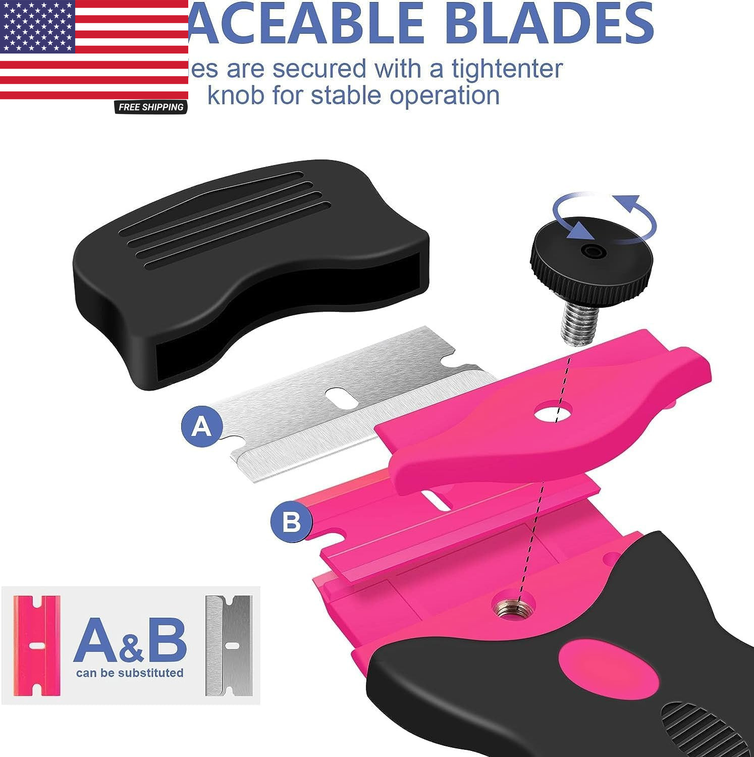 Razor Blade Scraper Tool Double-Edged Paint & Adhesive Remover with 10 Extra Bla