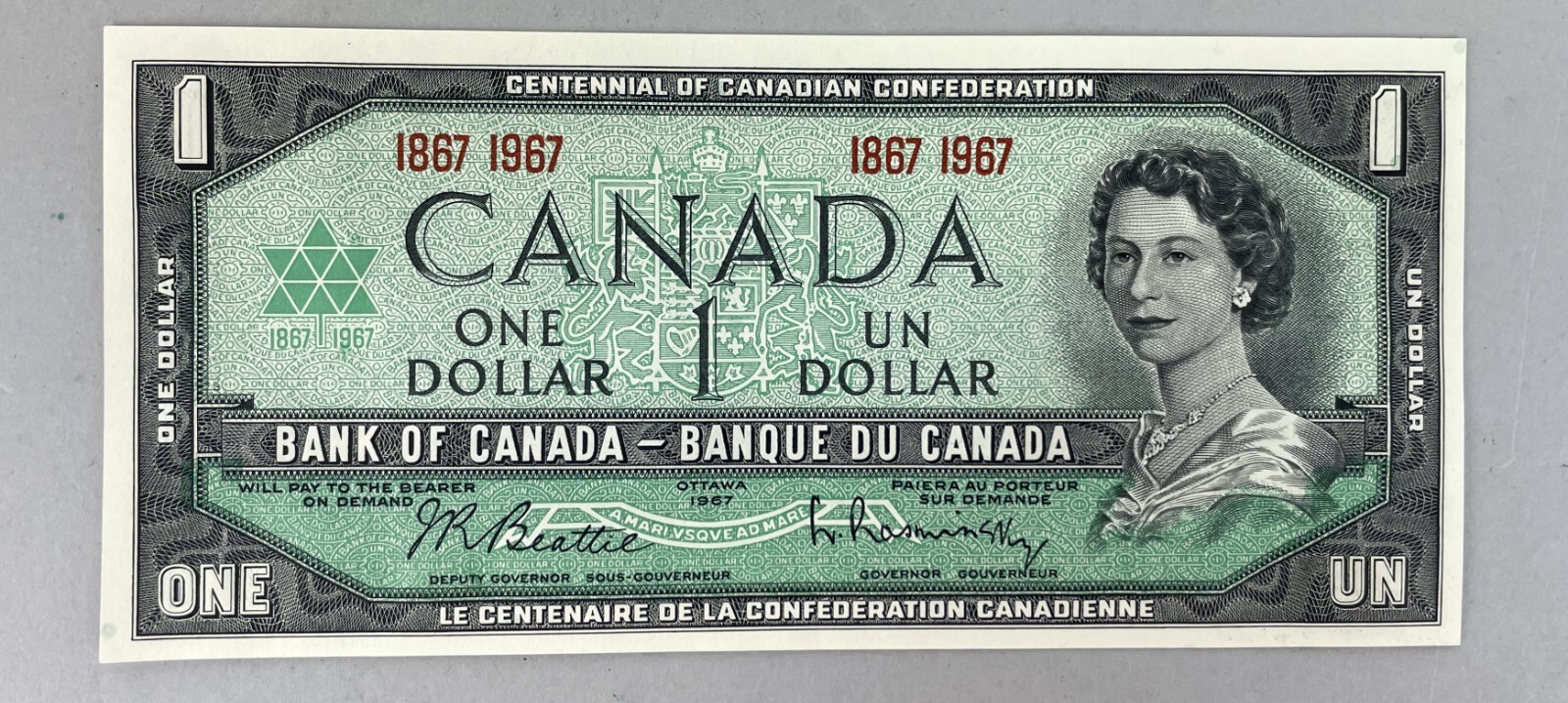 1867 1967 Centennial Of Canadian Confederation $1 One Dollar Bill UNC . VINTAGE