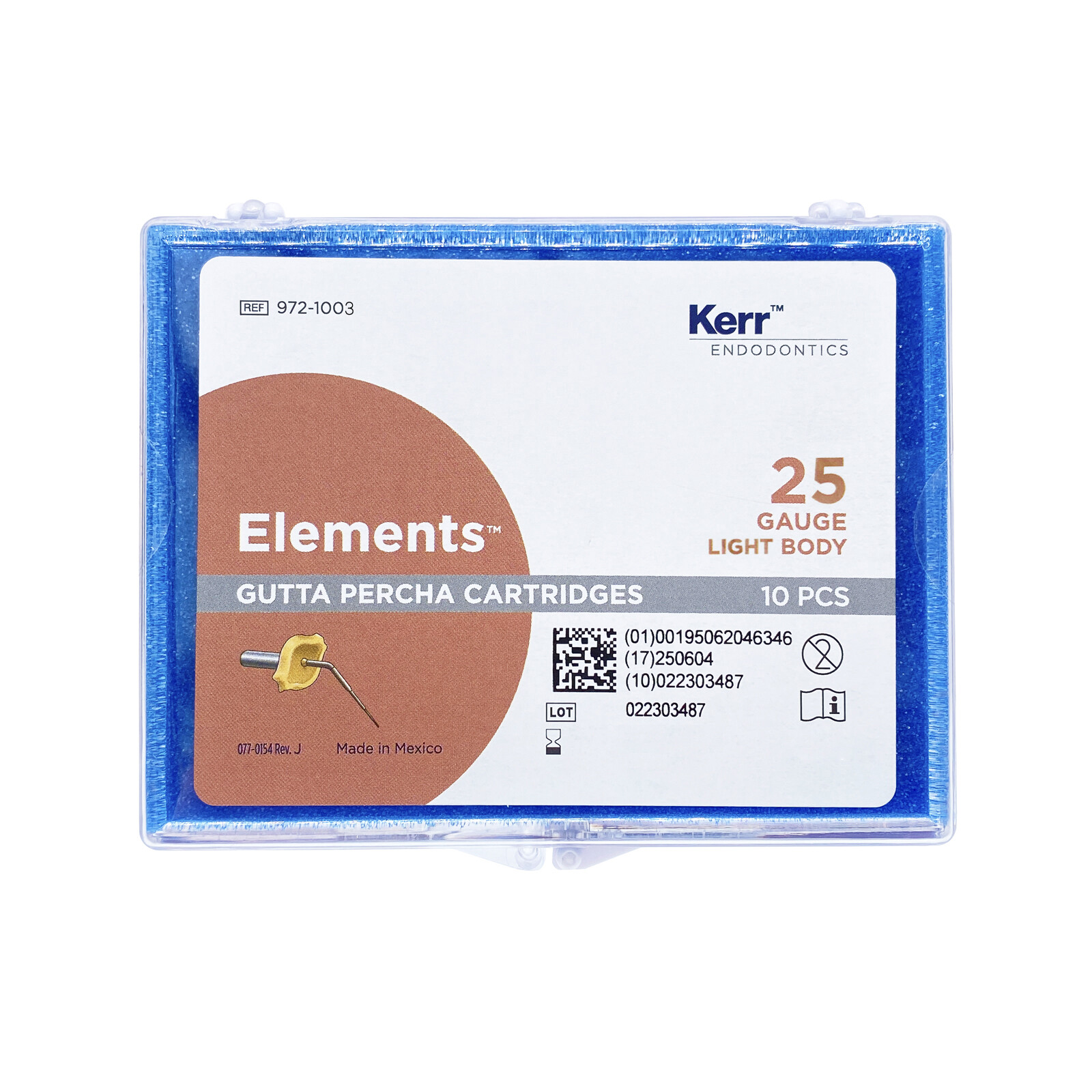 10/Pack Sybron Endo SybronEndo, Elements, Gutta Percha Cartridge 25 Gauge, Light