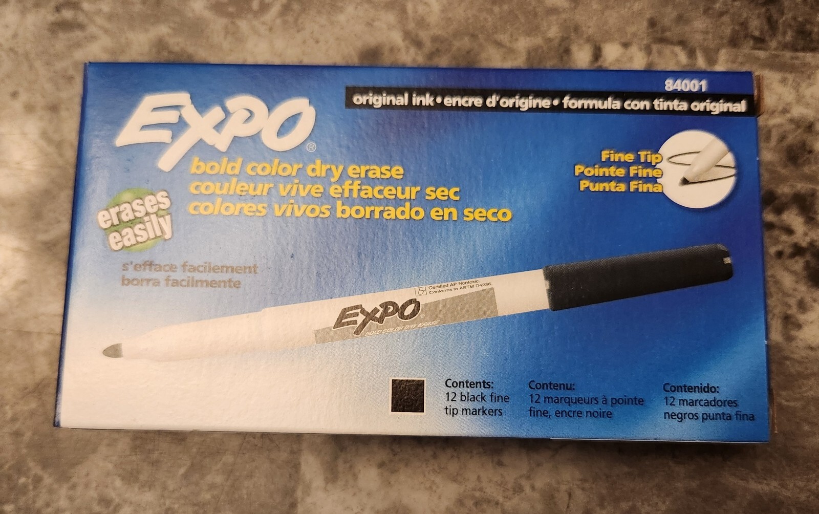 Expo Bold Color Dry Erase Fine Tip Markers Black 12-Pack 84001 Sanford 2005 USA
