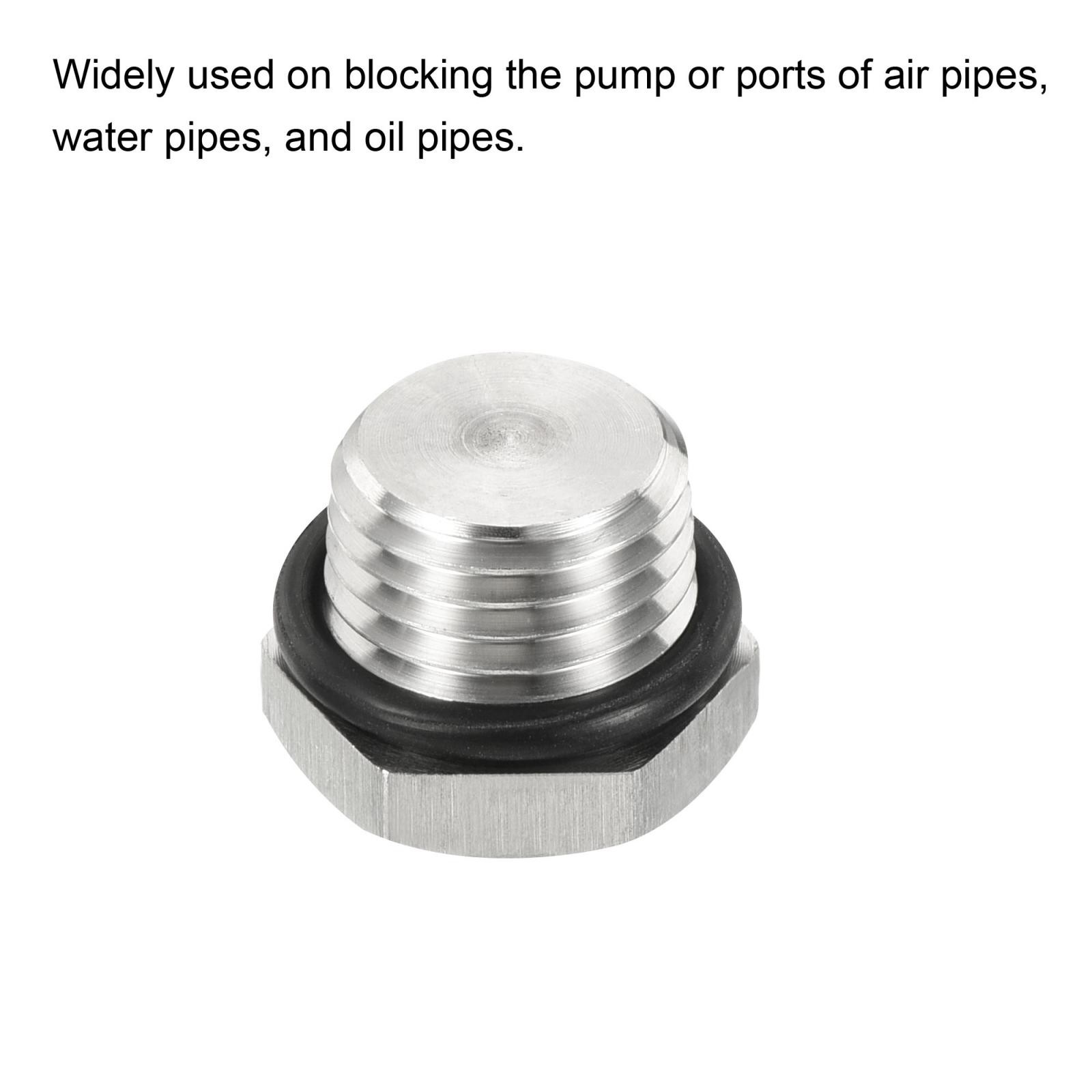 3pcs 1/4 NPT Male Plug Thread Hex Head Socket Solid Pipe Fitting Sealing Ring