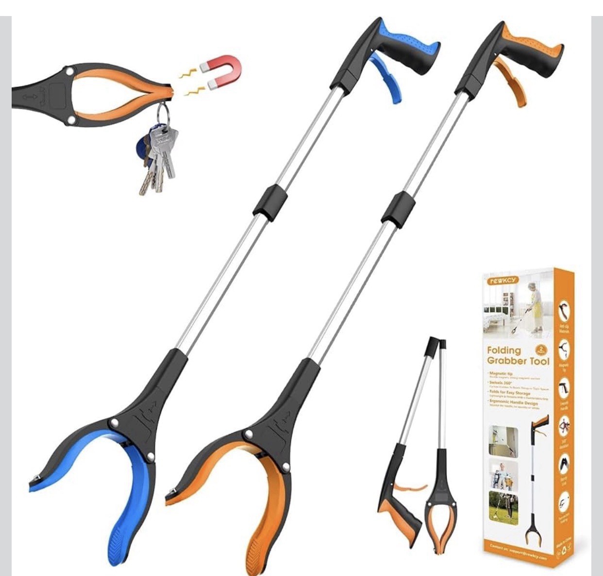 32" Grabber Reacher Tool, 2-Pack Foldable Reacher Grabber Pickup Tool with 360°