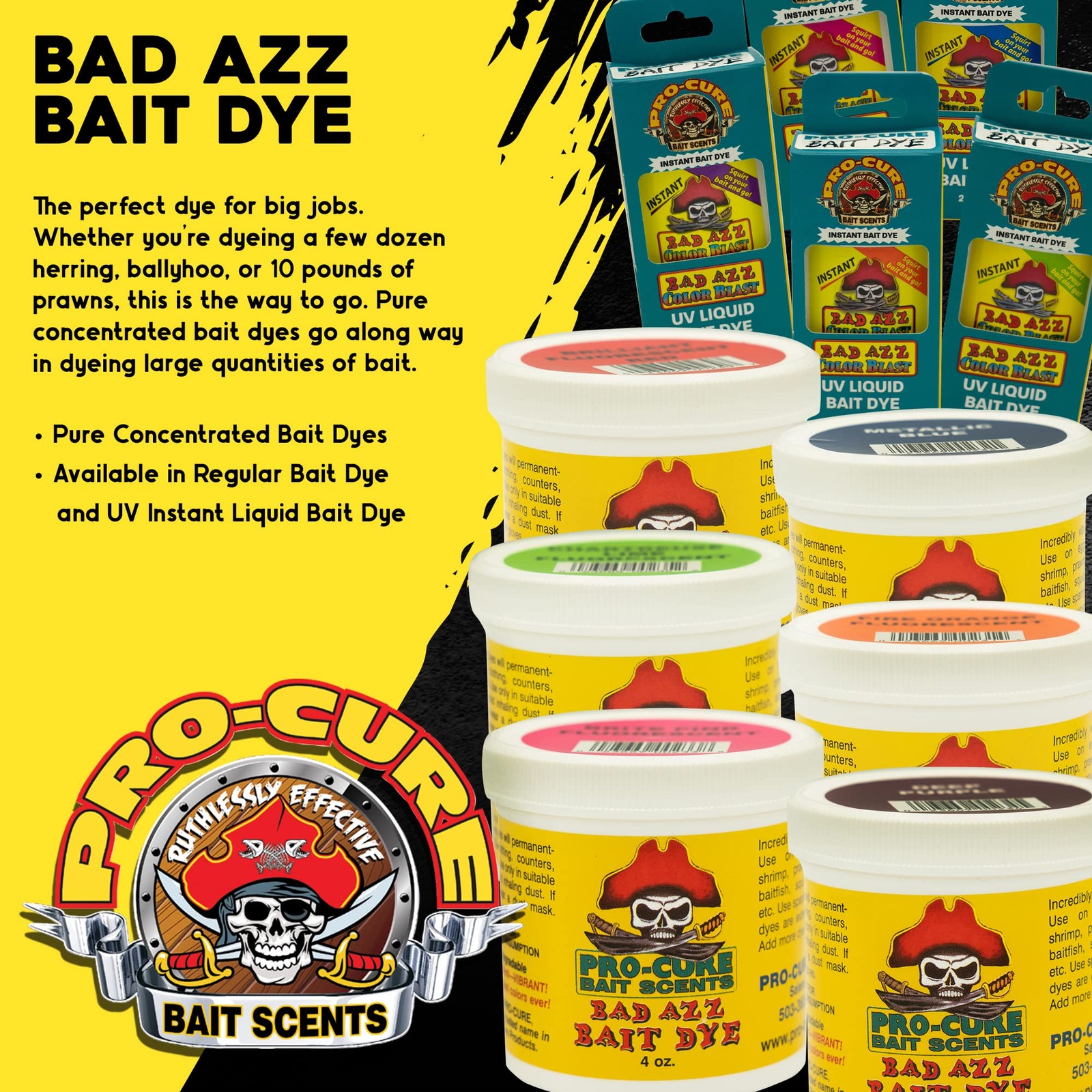 Pro-Cure Bad Azz Powder Dye 4oz Fire Orange Fluorescent UV Enhanced Bait Scent