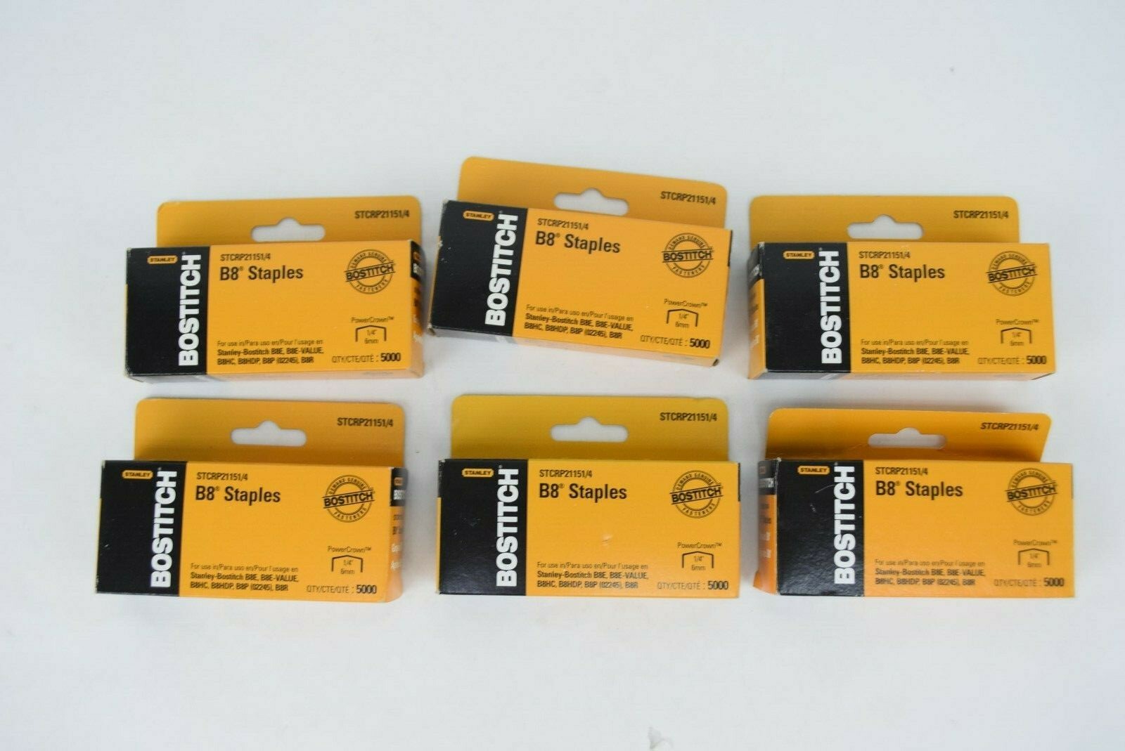 Bostitch STCRP21151/4 B8 Staples PowerCrown 1/4" 6mm 5000 pc Lot of 6 Packs