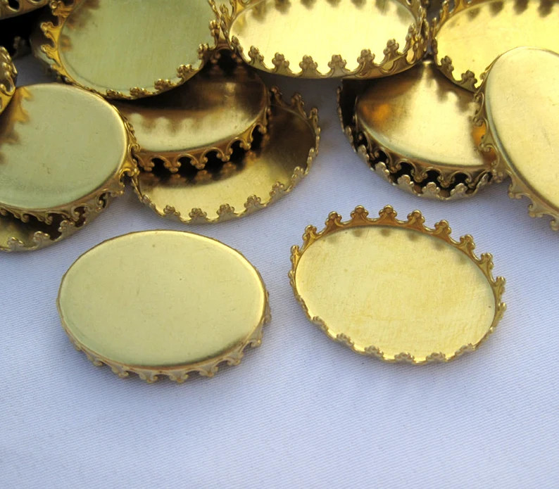 40pcs Oval Brass Setting for 18x25mm Cameo Crown Bezel Cup Jewelry Findings