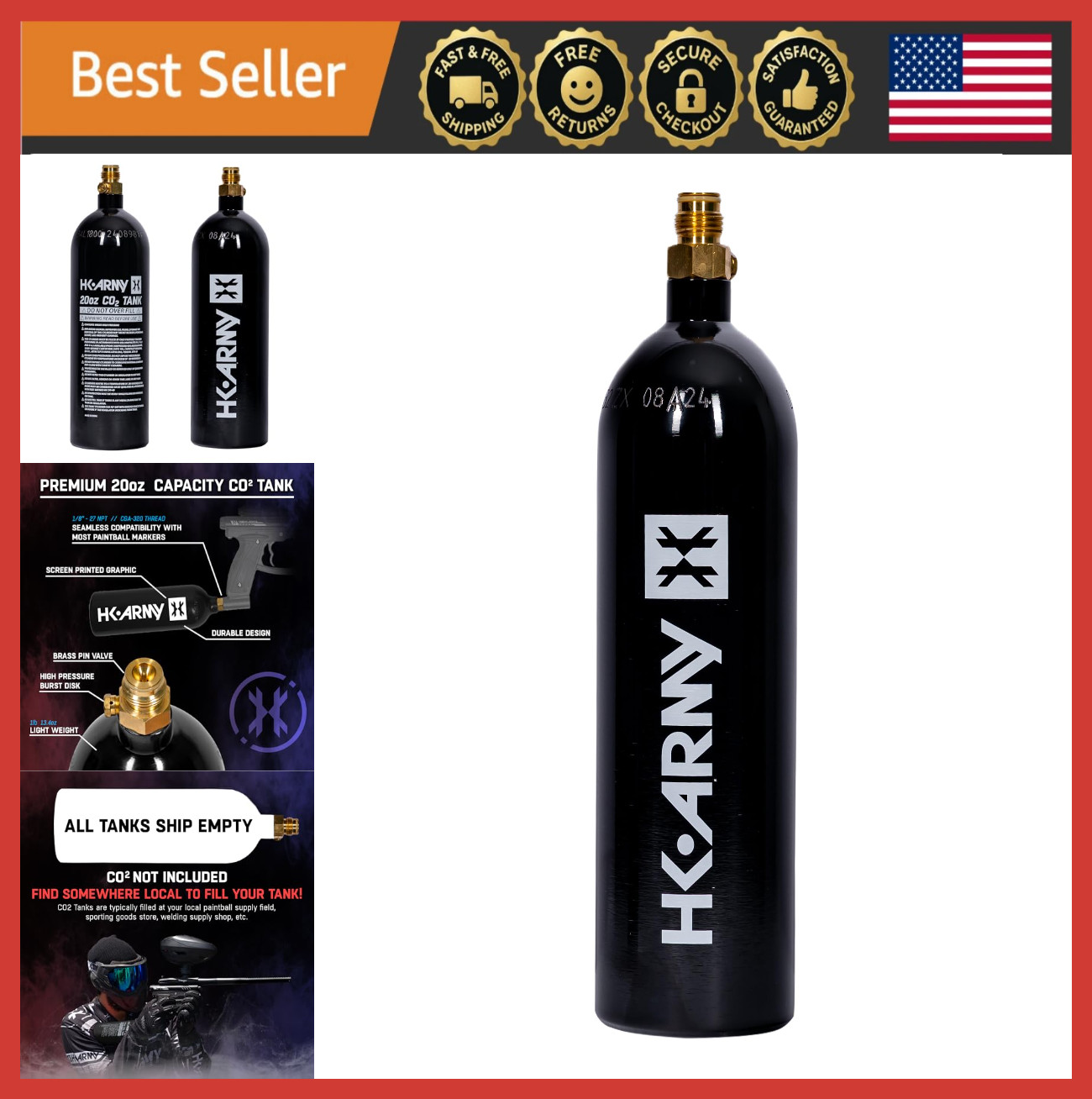 20oz Aluminum CO2 Tank High Pressure Air System for Paintball Airsoft