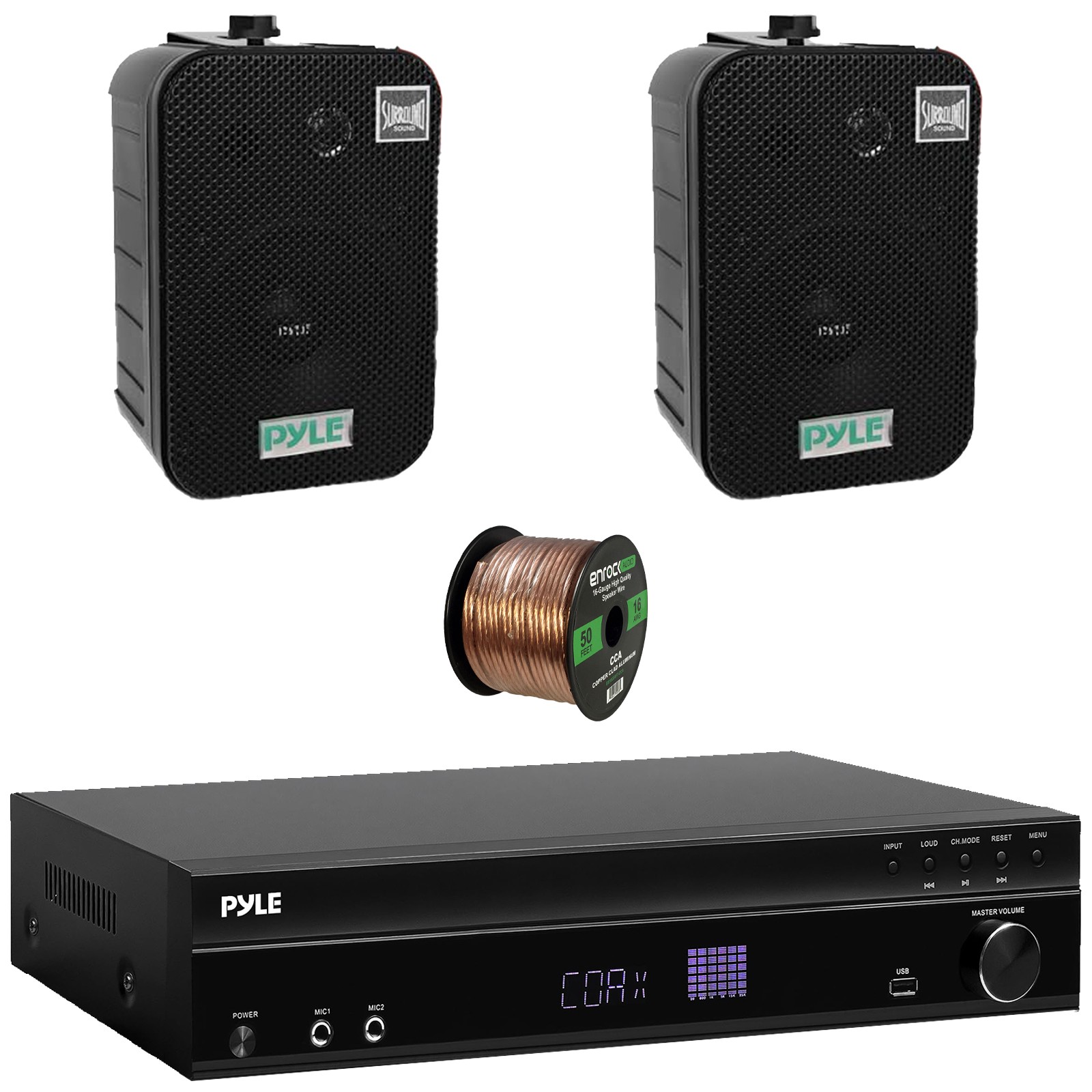 Pyle PT875BT Karaoke Bluetooth Receiver, 2x 5.25" 400W Waterproof Speakers, Wire