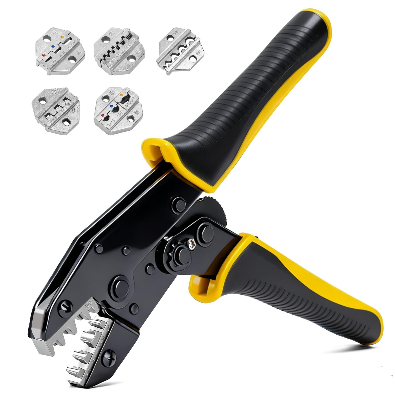 6 PCS Crimping Tool Set Quick Release Ratchet Wire Crimper Heat Shrink
