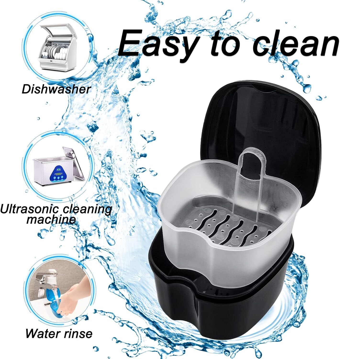 Denture Case, Denture Bath Cup with Brush, Denture Container Cups for Soaking De