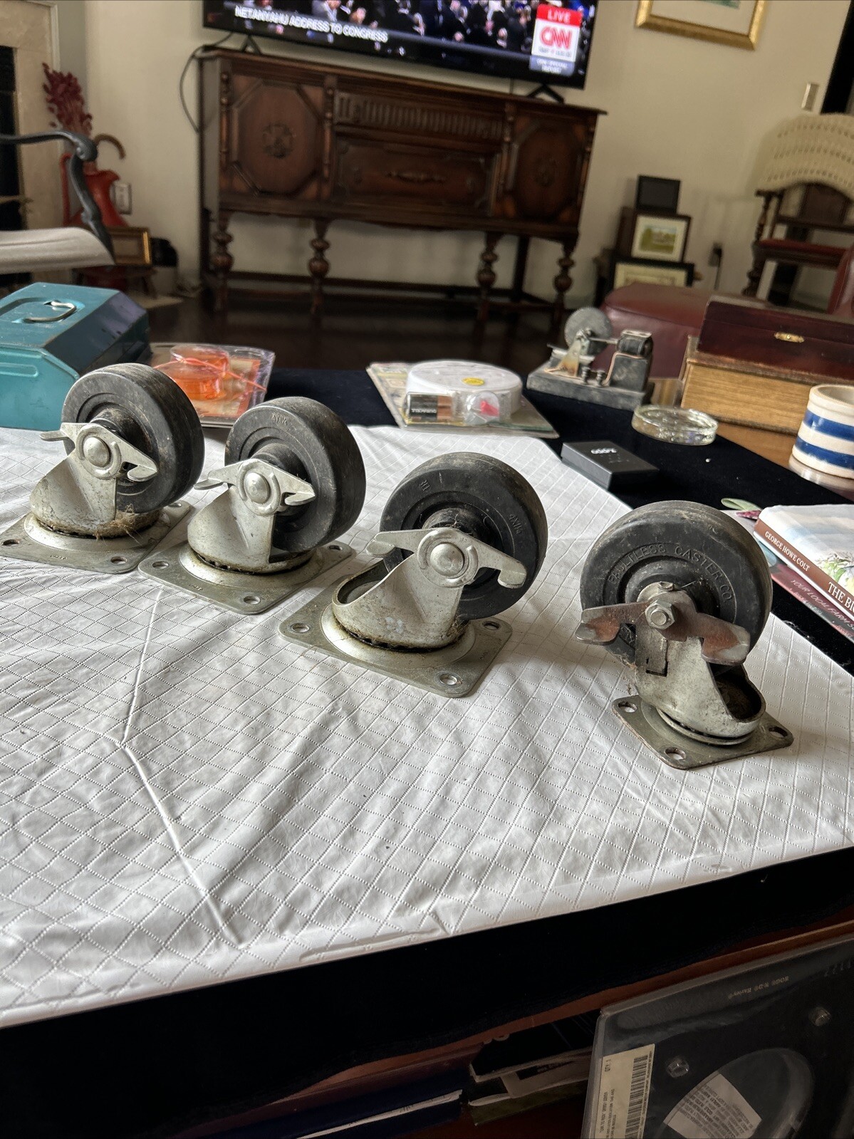Vintage Industrial Casters (3)-4” - (1)-3.5”Swivel Set of 4 Casters