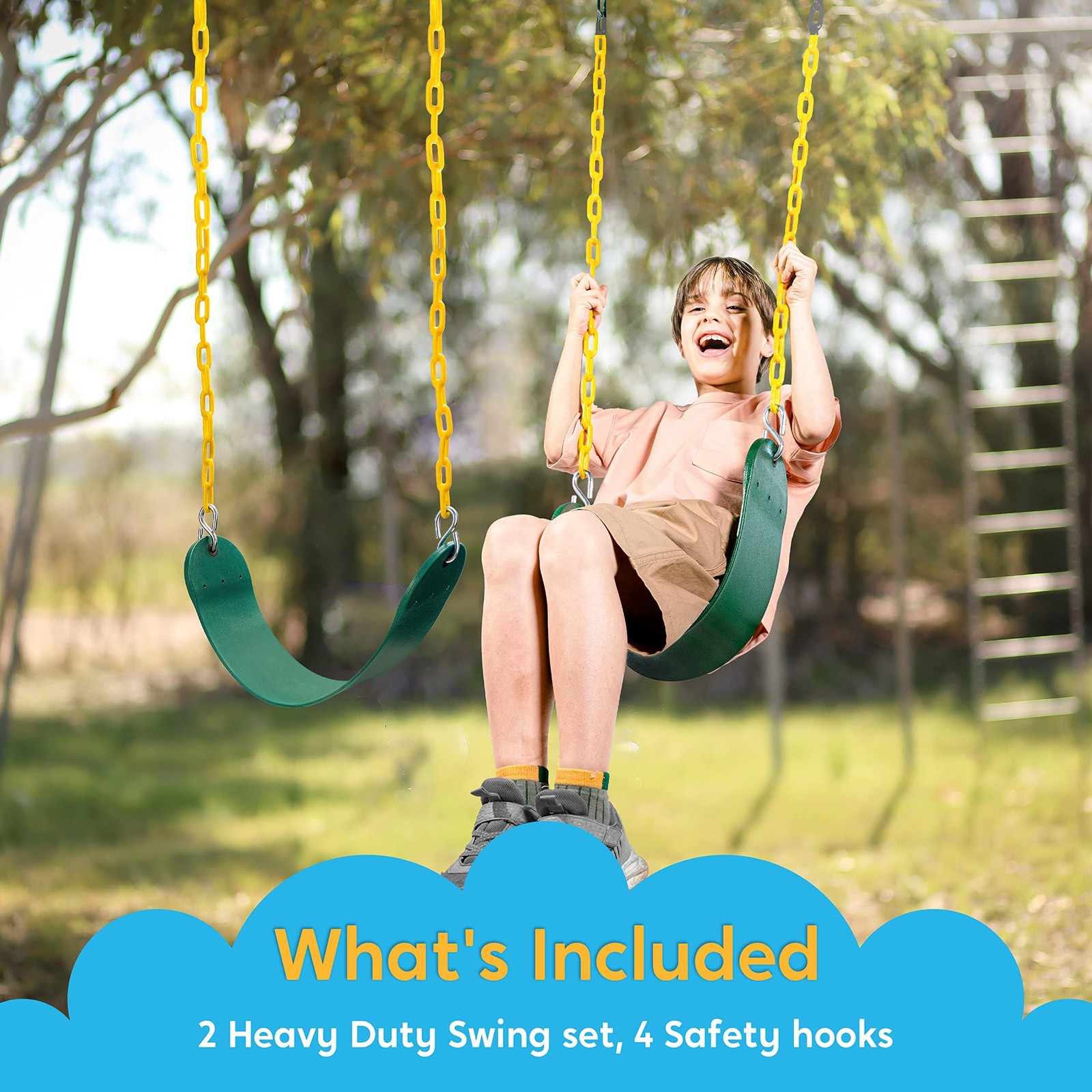 2 Pack Green Swing Seats Heavy Duty with 66" Chain, Swing Set Accessories Rep...