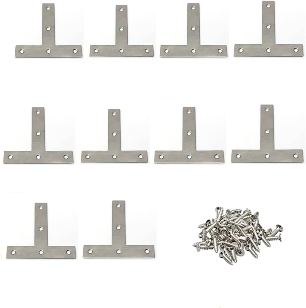 T Brackets, 10PCS Stainless Steel T Flat T Shape Medium, Silver