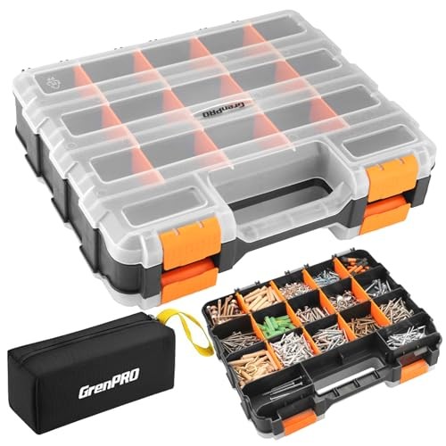 Mini Tool Box Organizer, Plastic Small Tool Box with Dividers, Double Side