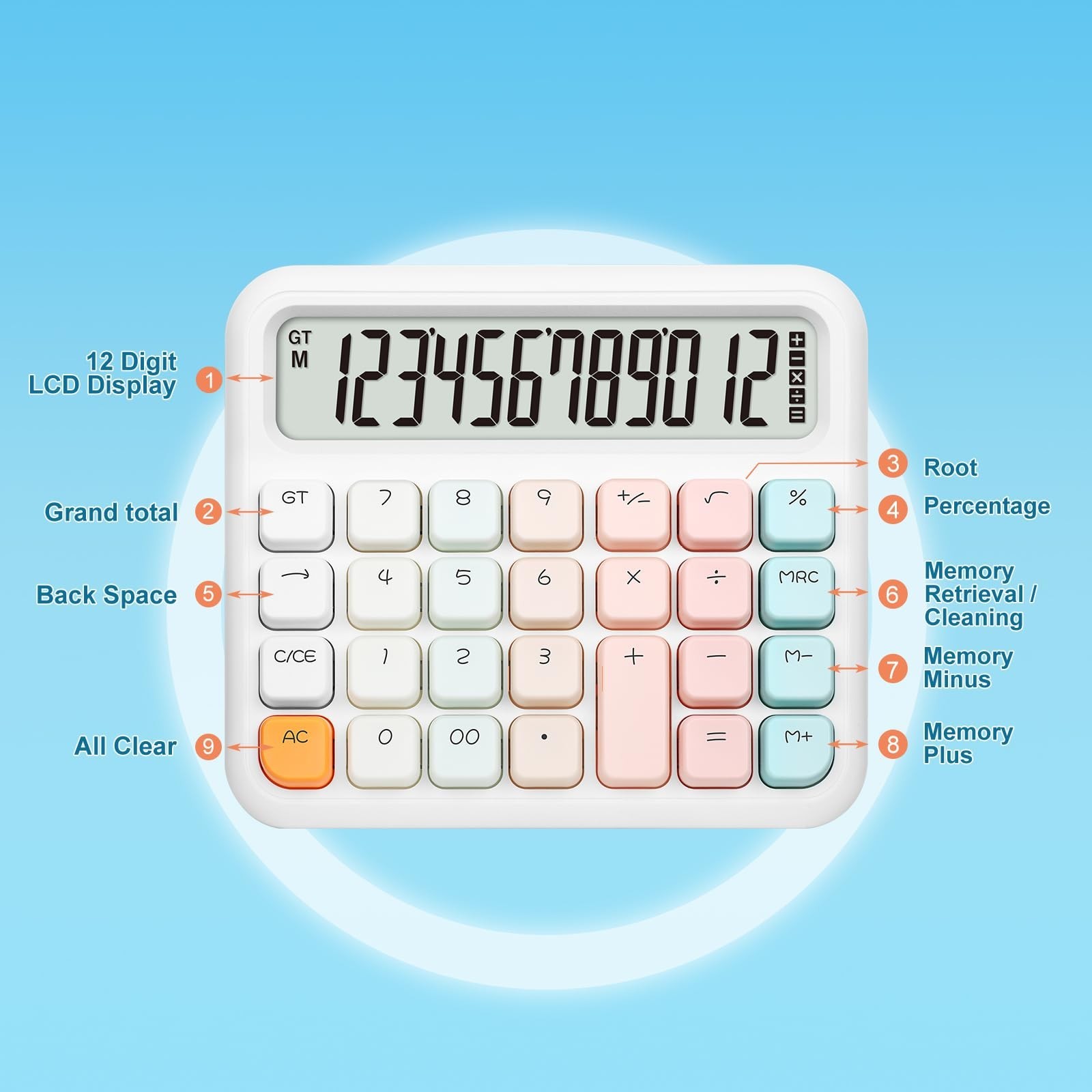 Pendancy Calculators Desktop 12 Digit, Gradient Pink Cute Basic Calculator wi...