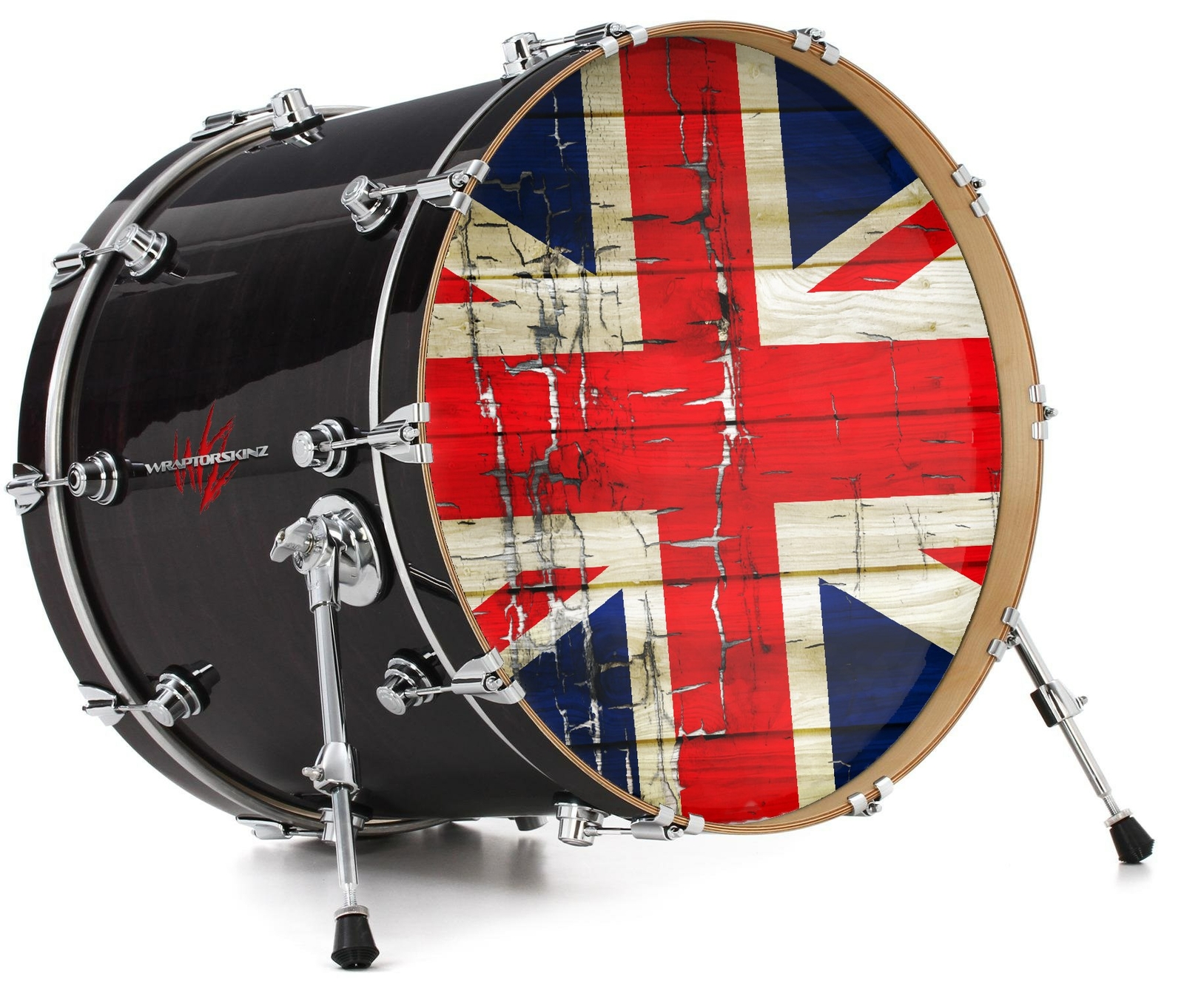 Skin Decal Wrap 22" Bass Kick Drum Head Painted Cracked Union Jack British Flag
