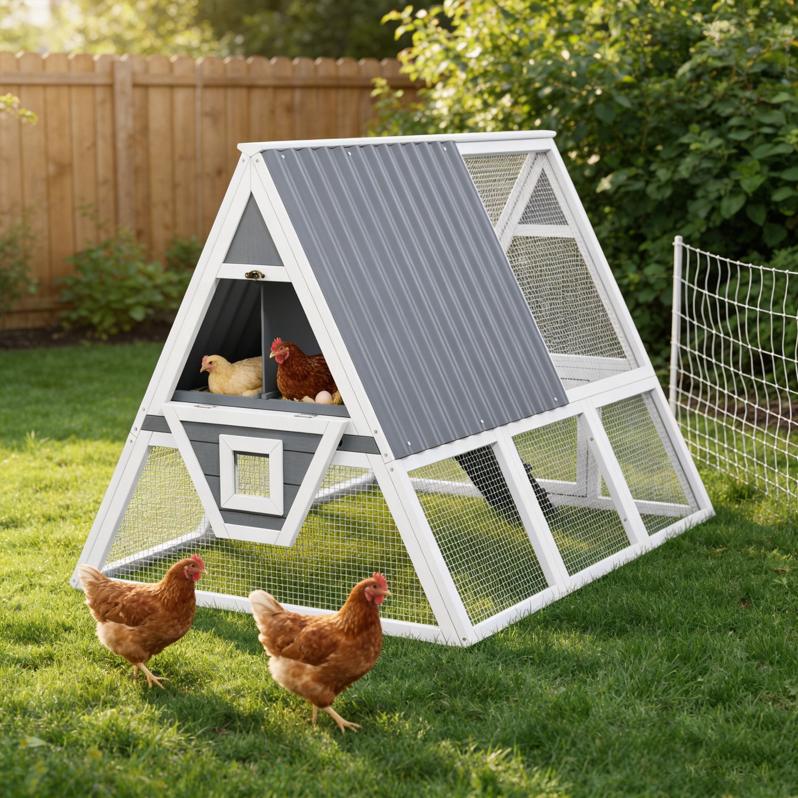 Large Weatherproof Triangular Chicken Coop with Nesting Box & Tray