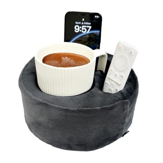 Couch Cup Holder Pillow, Sofa and Bed Organizer Caddy for Drinks, Gray
