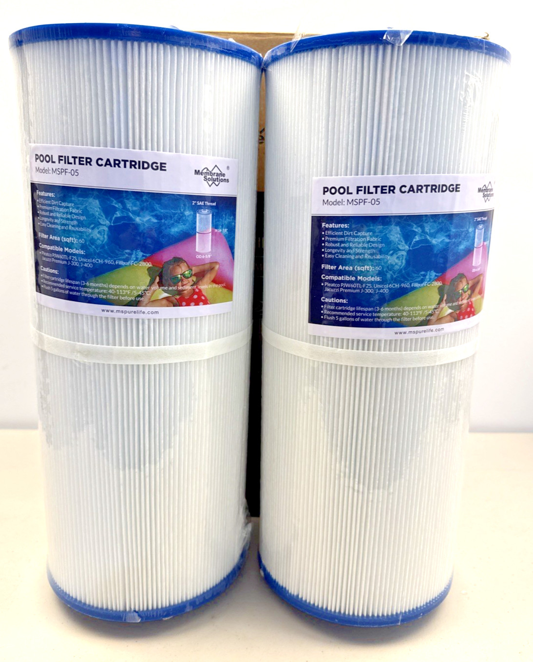 MSPF-05 Membrane Solutions 2-Pack Filters Replaces Jacuzzi Filbur Unicel Pleatco