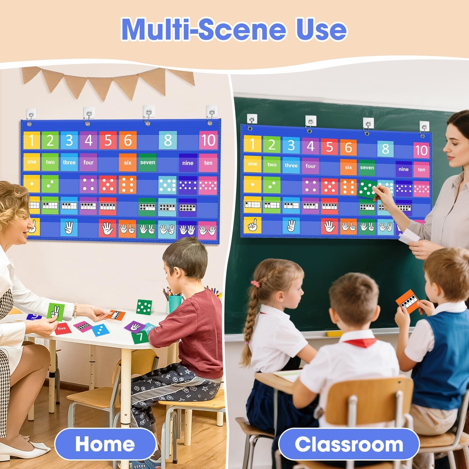 Number Path Pocket Chart with 50 Cards (1-10), Circle Time Learning Center fo...