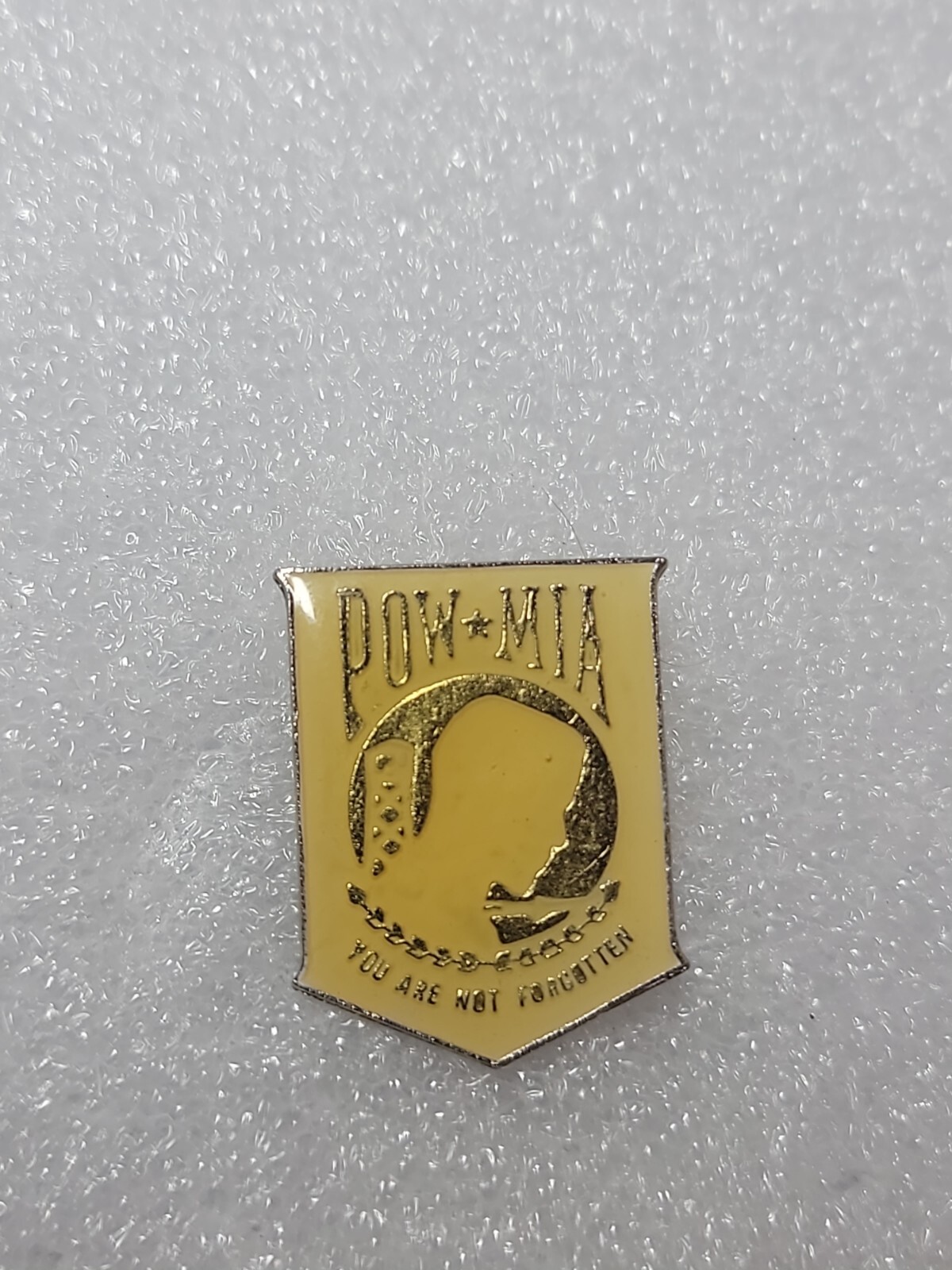 US Military POW MIA PIN YOU ARE NOT FORGOTTEN VINTAGE ENAMEL SHIELD CREST CLUTCH