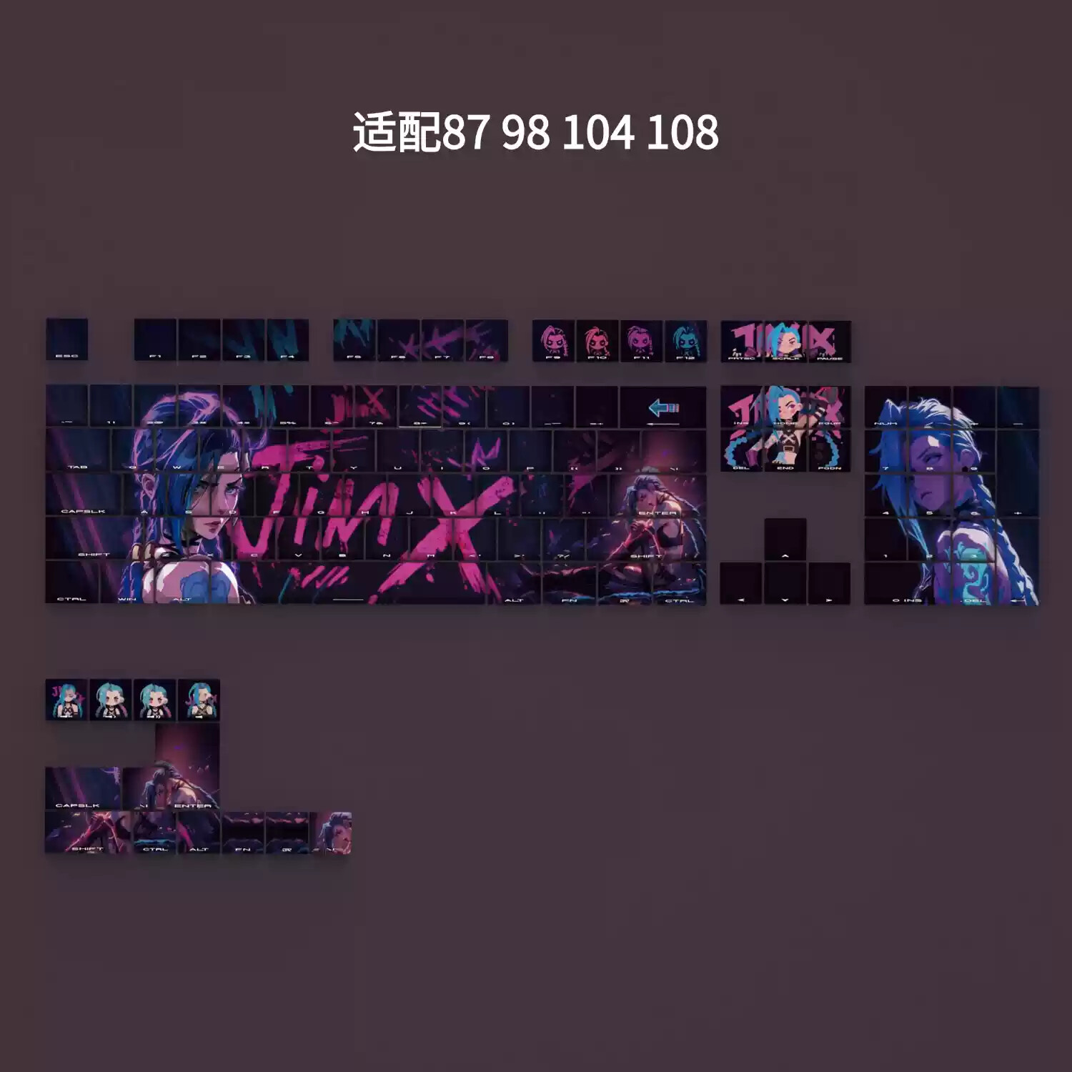 League of Legends Jinx PBT Side Engraved Keycaps for Cherry MX 60 87 98 104 108