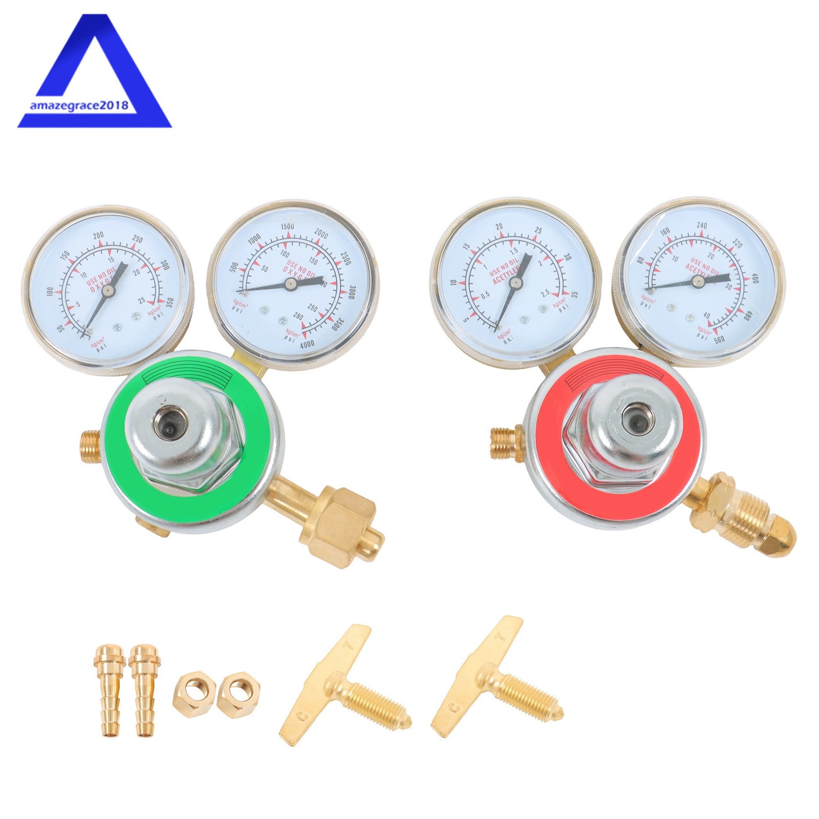Acetylene (CGA-200) ＆ Oxygen (CGA-540) Regulators Dual Welding Gas Gauges Brass