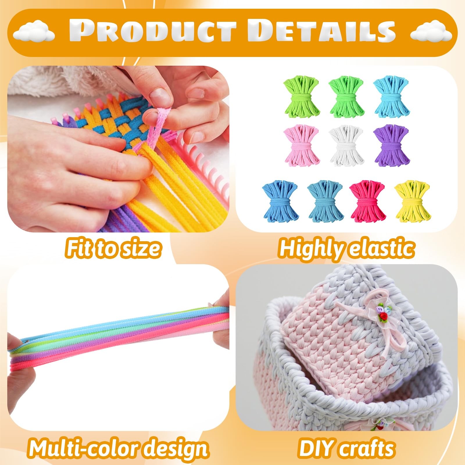 Weaving Loom Refill Loops, 9 Inch Potholder Loops PU Elastic DIY Weaving